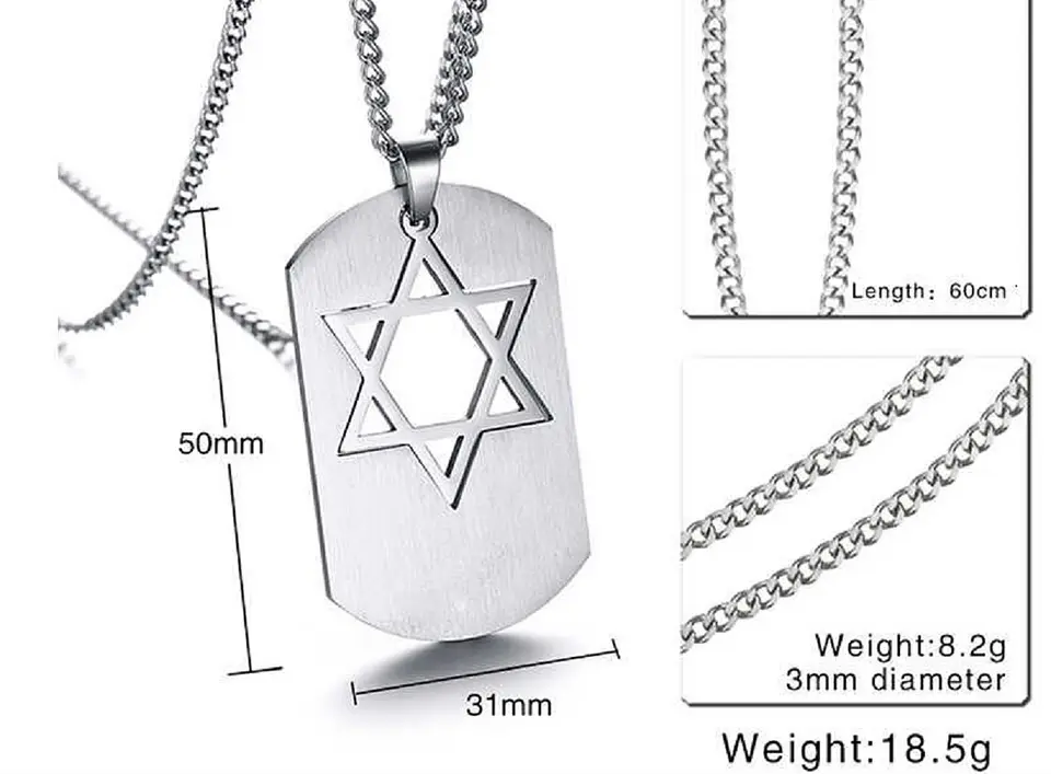Cadena Colgante Estrella David Religión Acero Extraíble Amor 5