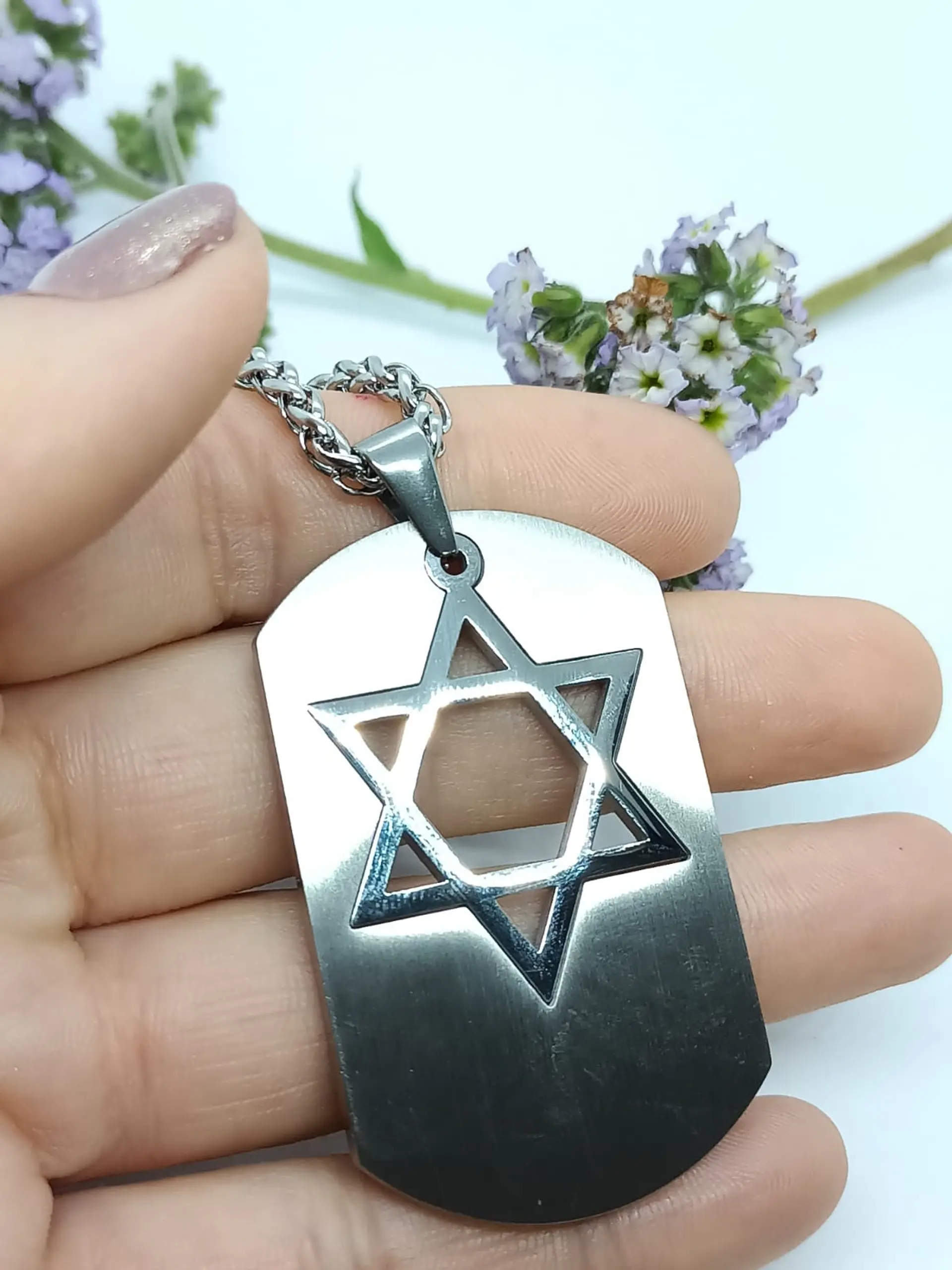 Cadena Colgante Estrella David Religión Acero Extraíble Amor 7