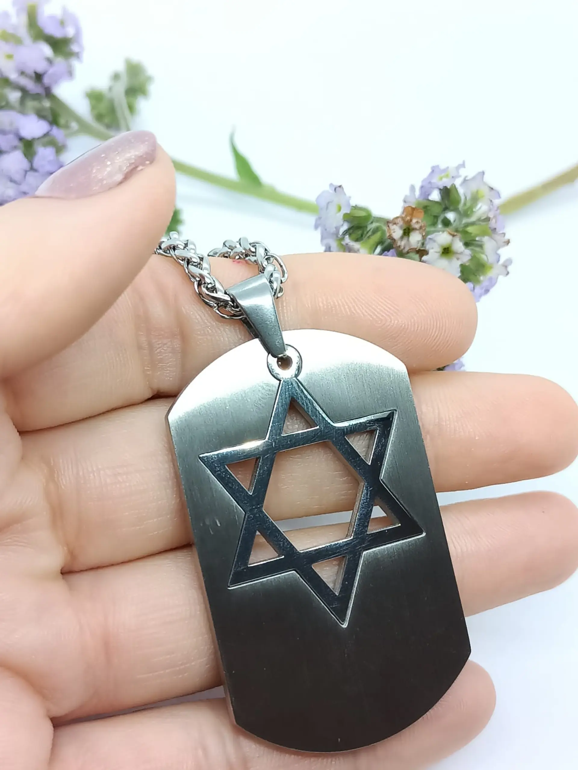 Cadena Colgante Estrella David Religión Acero Extraíble Amor 8