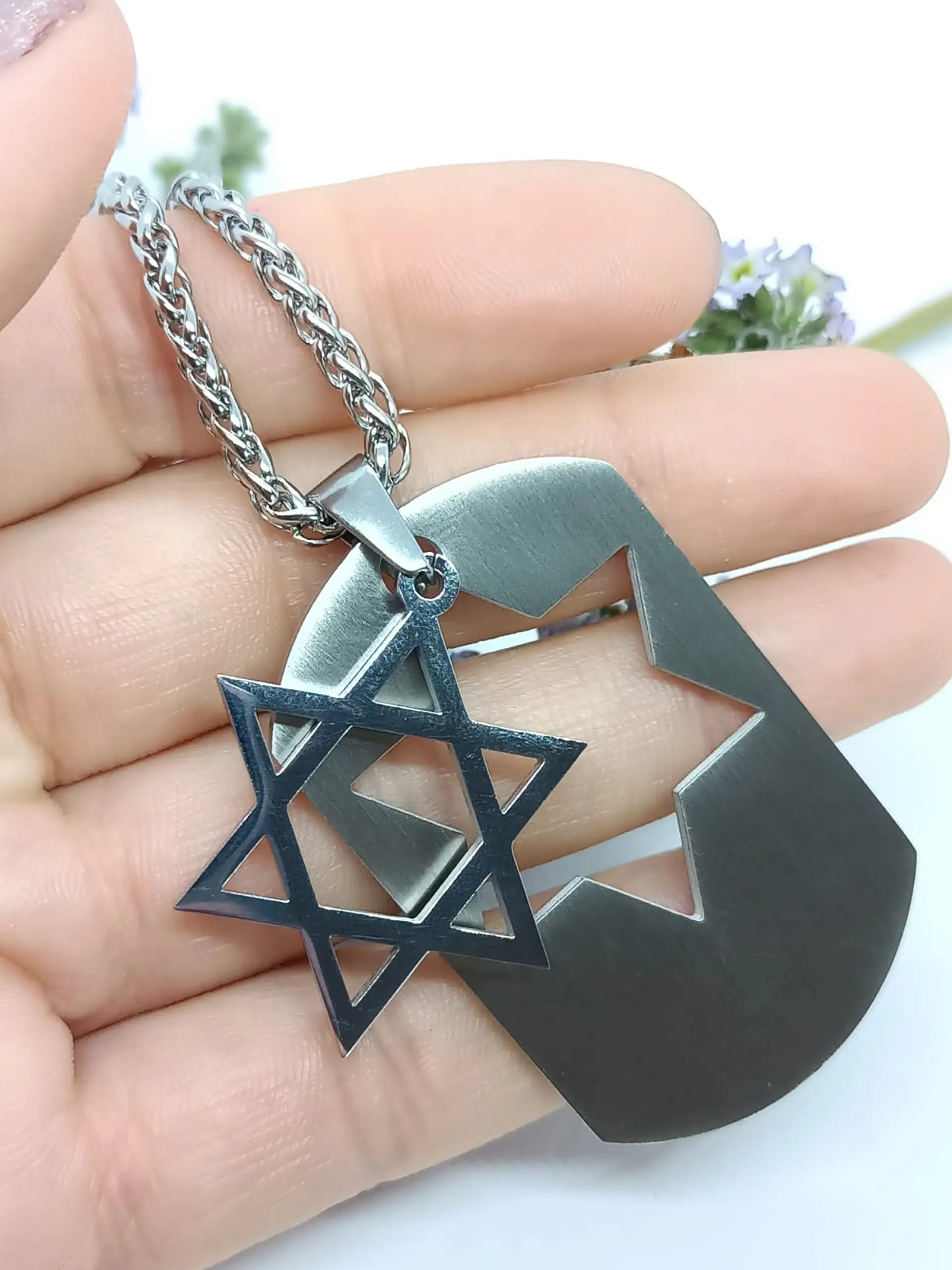 Cadena Colgante Estrella David Religión Acero Extraíble Amor 9