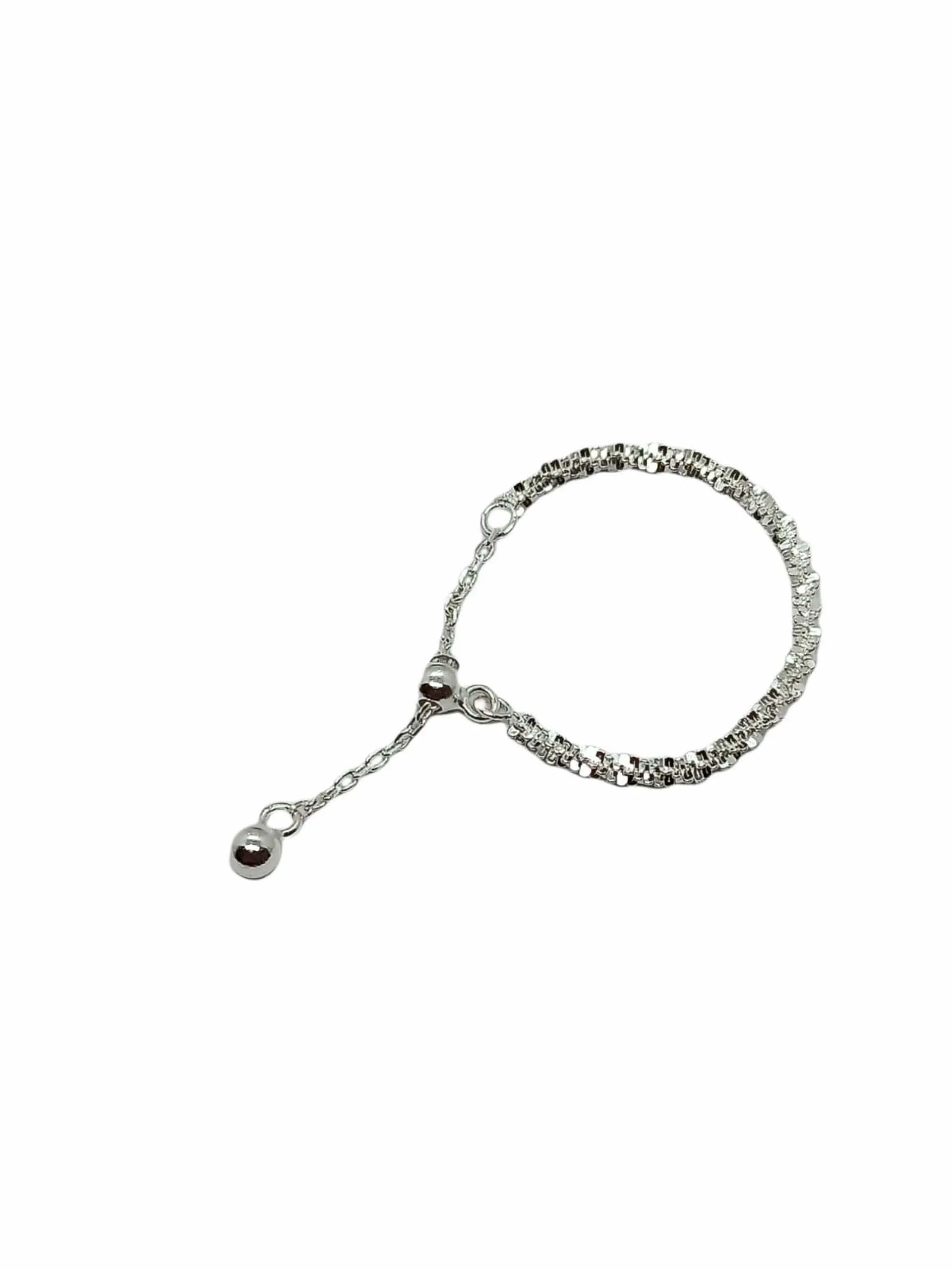 Anillo ajustable en plata fina ley S925 chapado en oro blanco 18kl tres modelos de cadena 1
