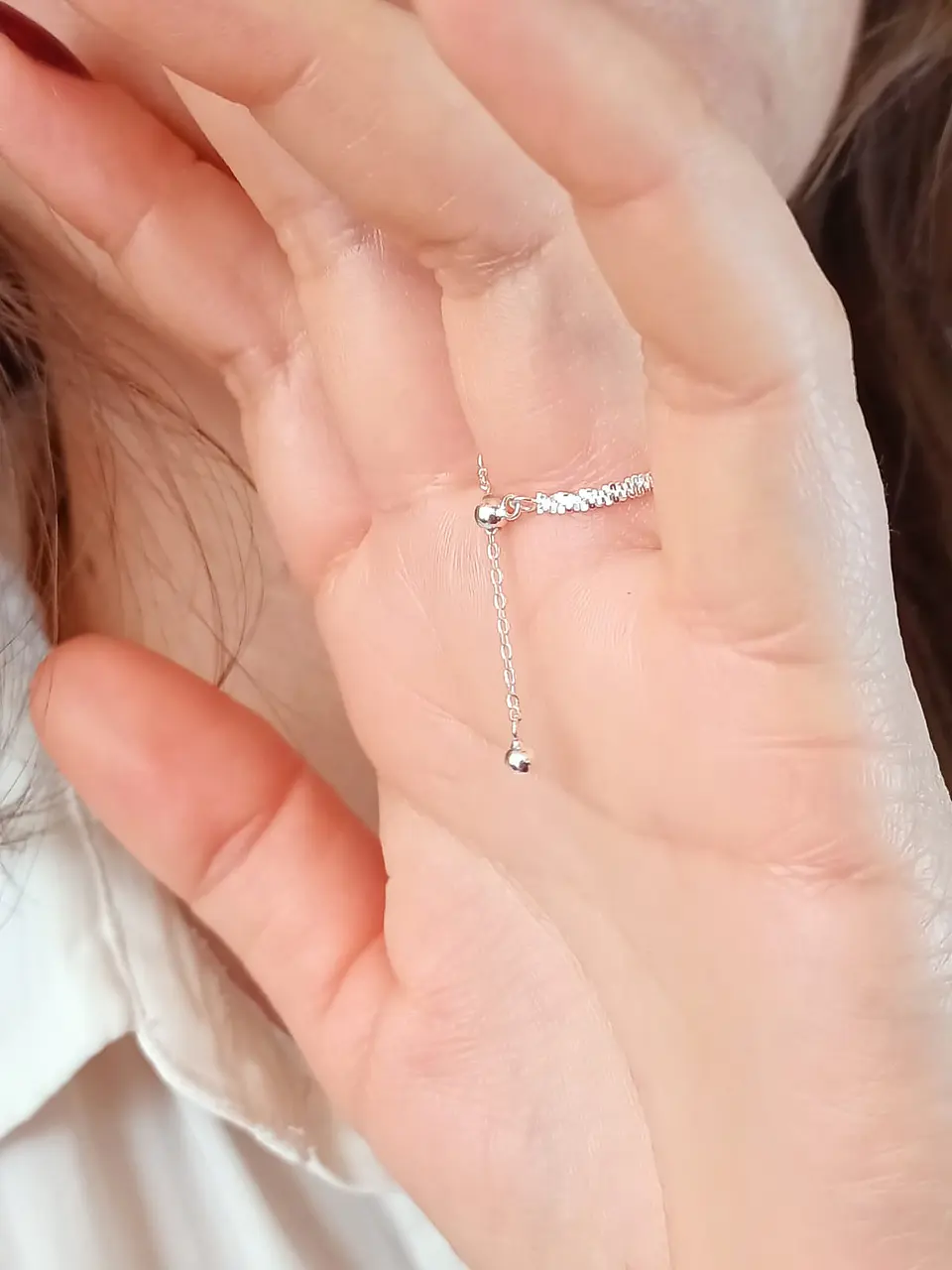 Anillo ajustable en plata fina ley S925 chapado en oro blanco 18kl tres modelos de cadena 2