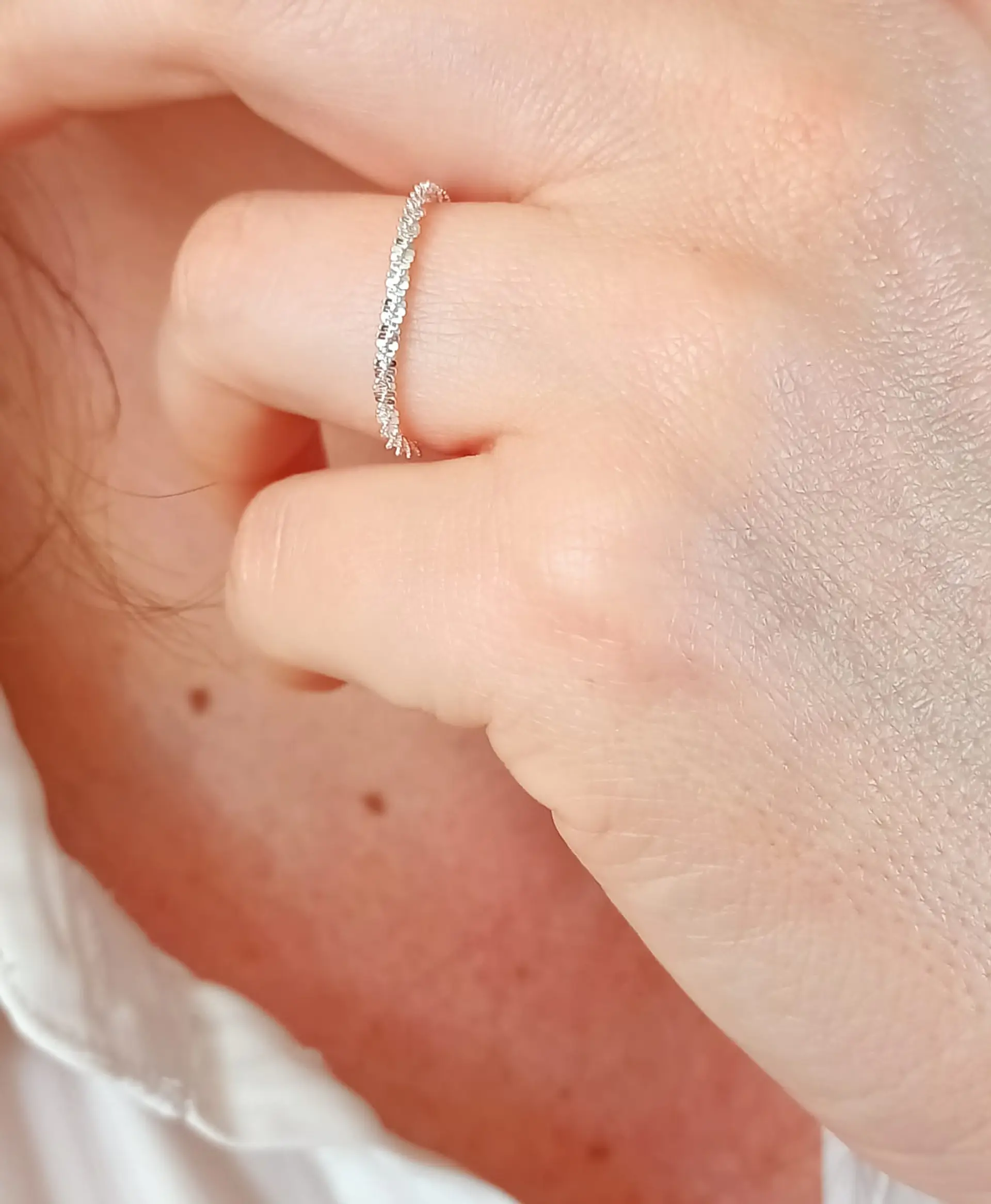 Anillo ajustable en plata fina ley S925 chapado en oro blanco 18kl tres modelos de cadena 4