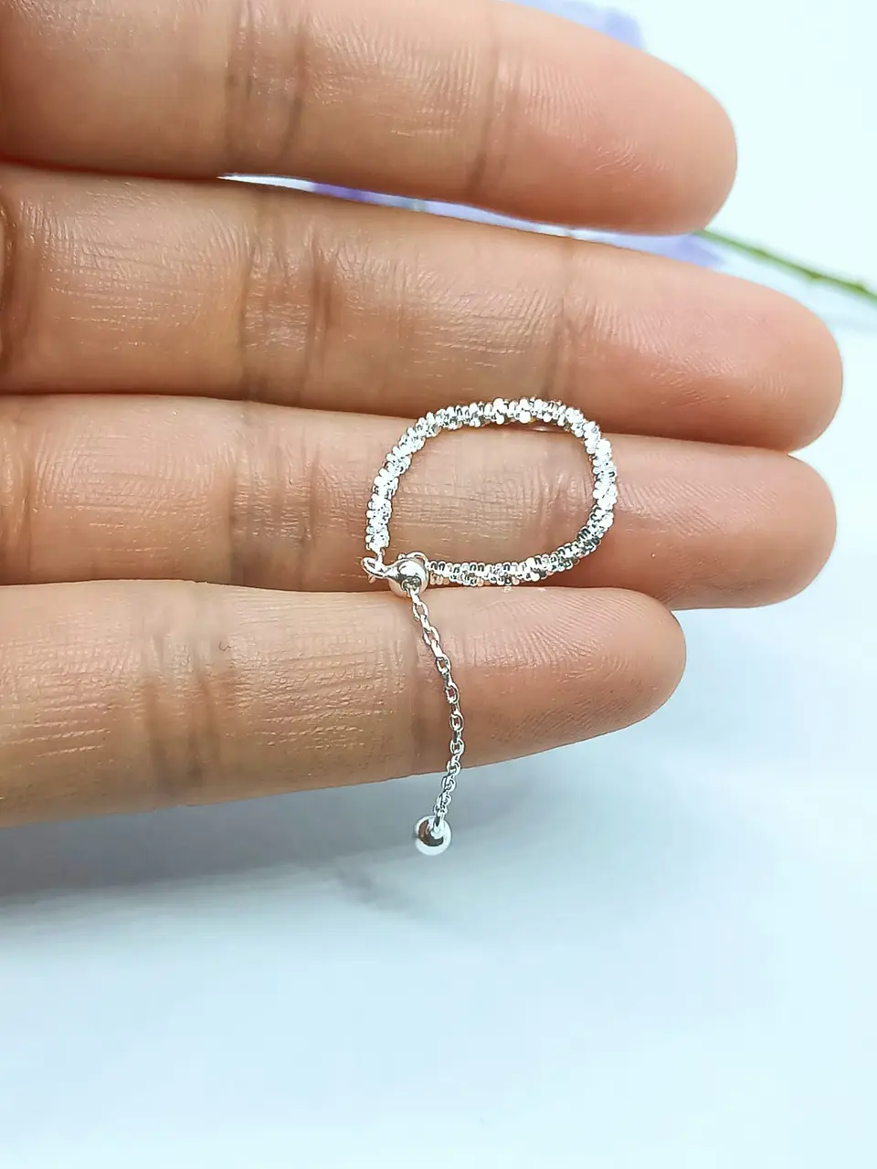 Anillo ajustable en plata fina ley S925 chapado en oro blanco 18kl tres modelos de cadena 7