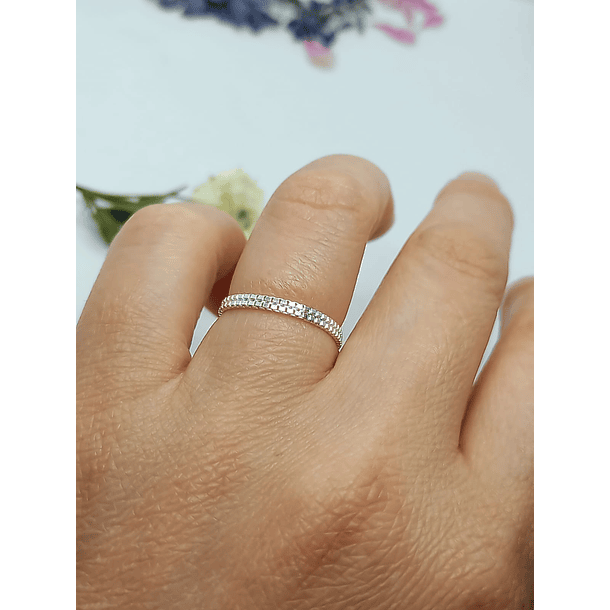 Anillo ajustable en plata fina ley S925 chapado en oro blanco 18kl tres modelos de cadena 13