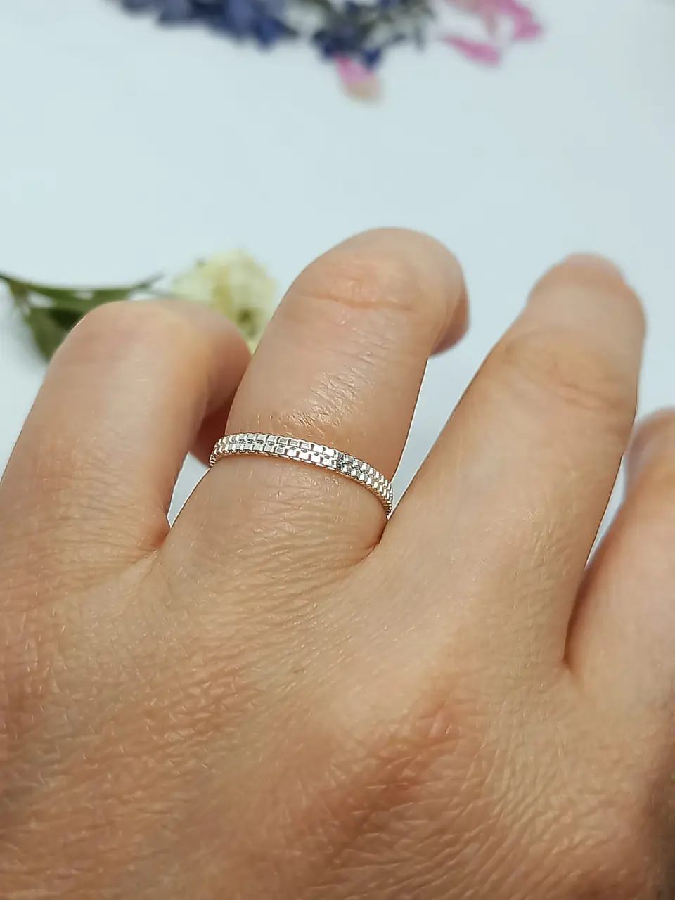 Anillo ajustable en plata fina ley S925 chapado en oro blanco 18kl tres modelos de cadena 13