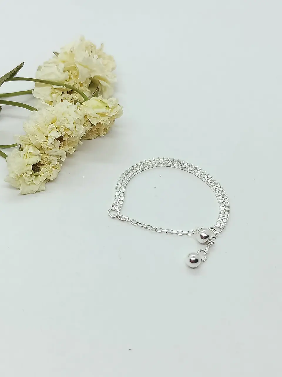 Anillo ajustable en plata fina ley S925 chapado en oro blanco 18kl tres modelos de cadena 14