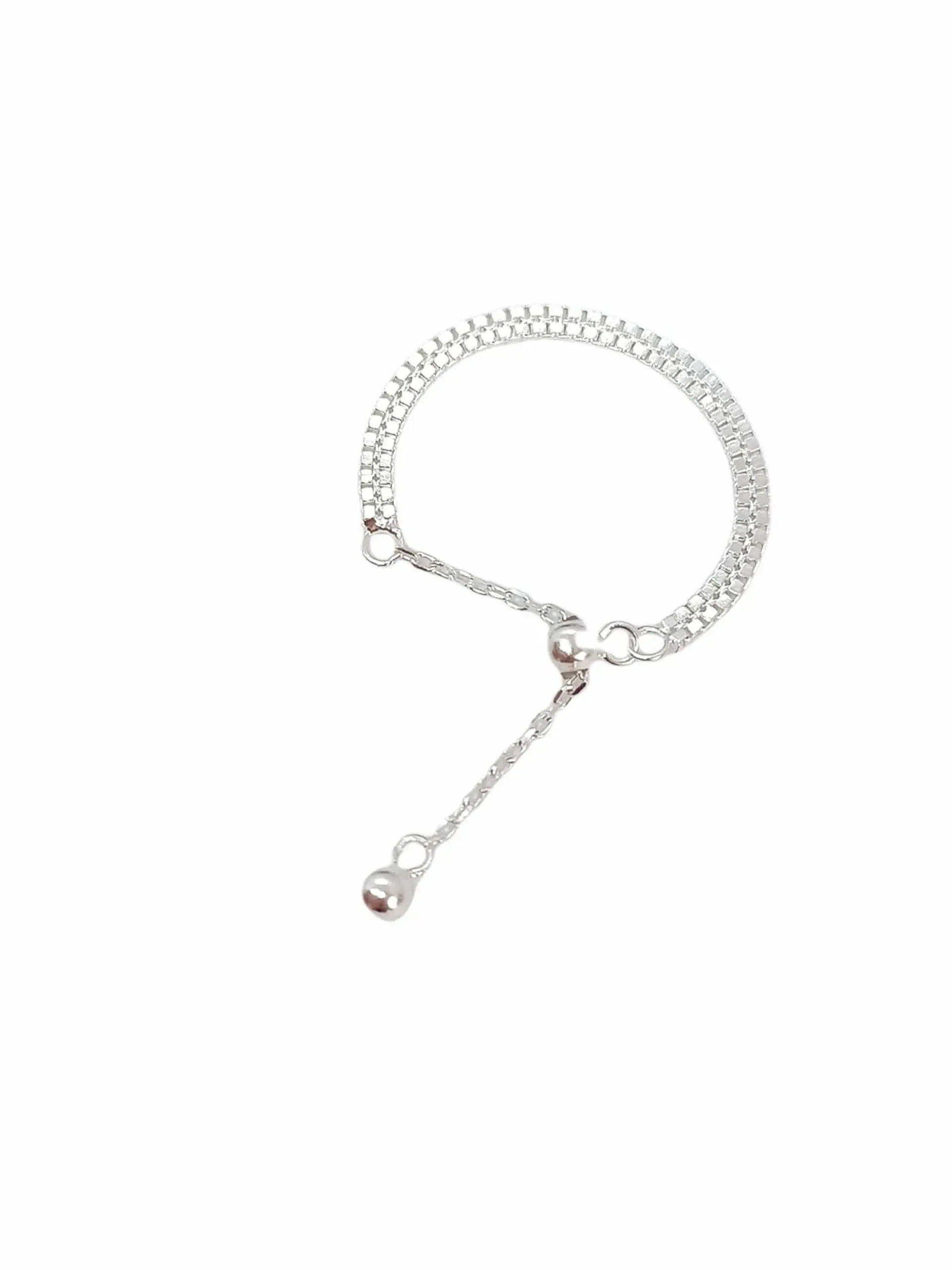 Anillo ajustable en plata fina ley S925 chapado en oro blanco 18kl tres modelos de cadena 18