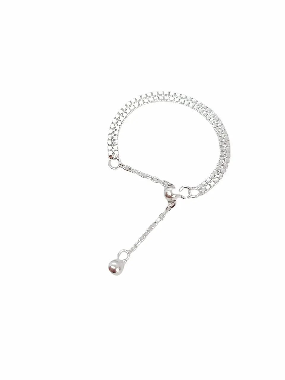 Anillo ajustable en plata fina ley S925 chapado en oro blanco 18kl tres modelos de cadena 18