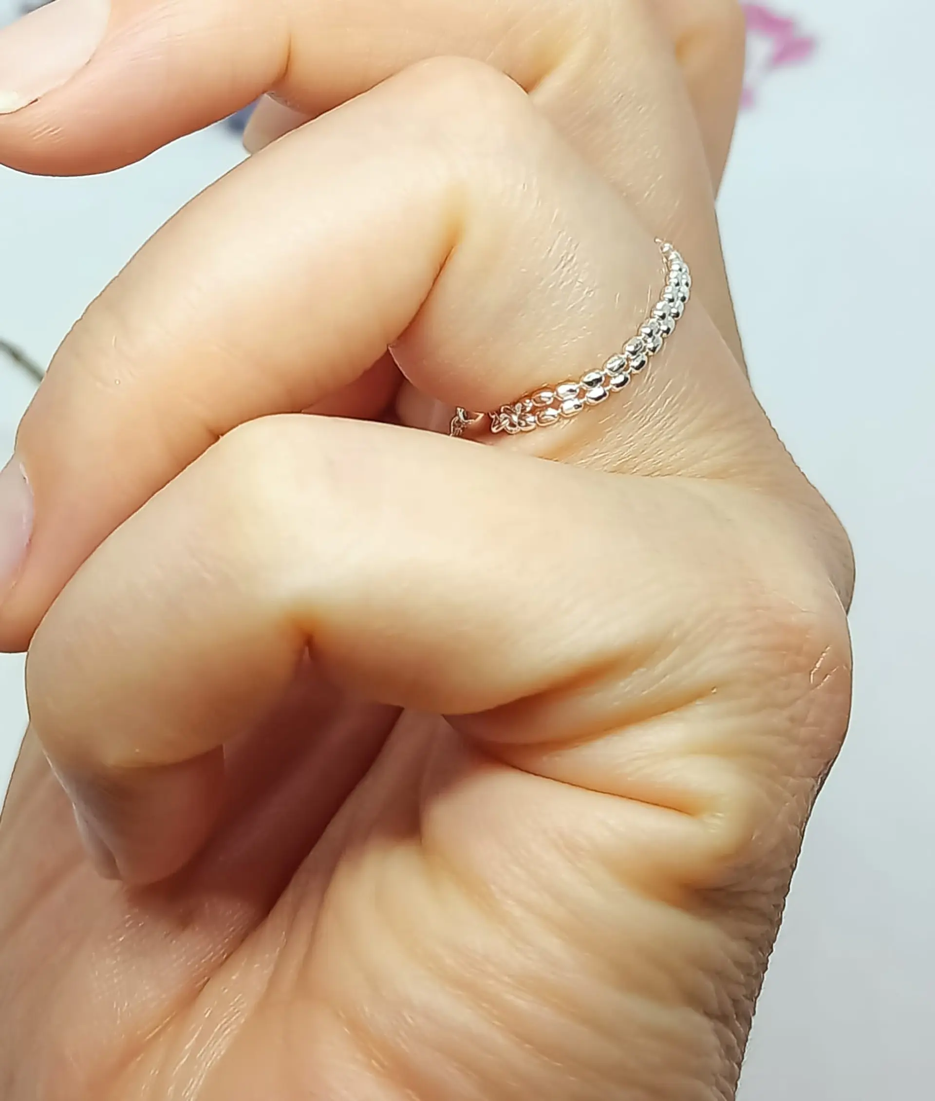 Anillo ajustable en plata fina ley S925 chapado en oro blanco 18kl tres modelos de cadena 20