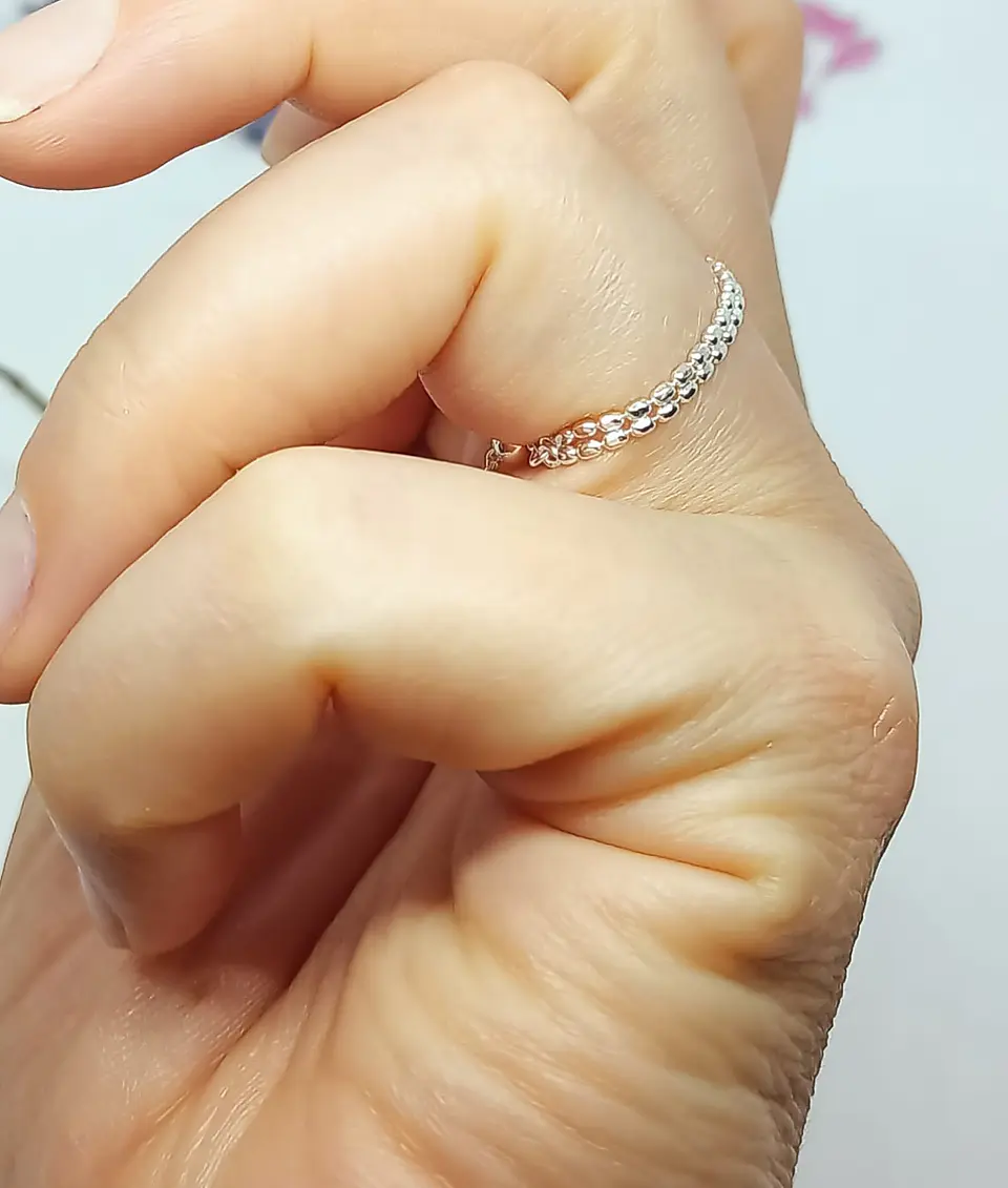Anillo ajustable en plata fina ley S925 chapado en oro blanco 18kl tres modelos de cadena 20