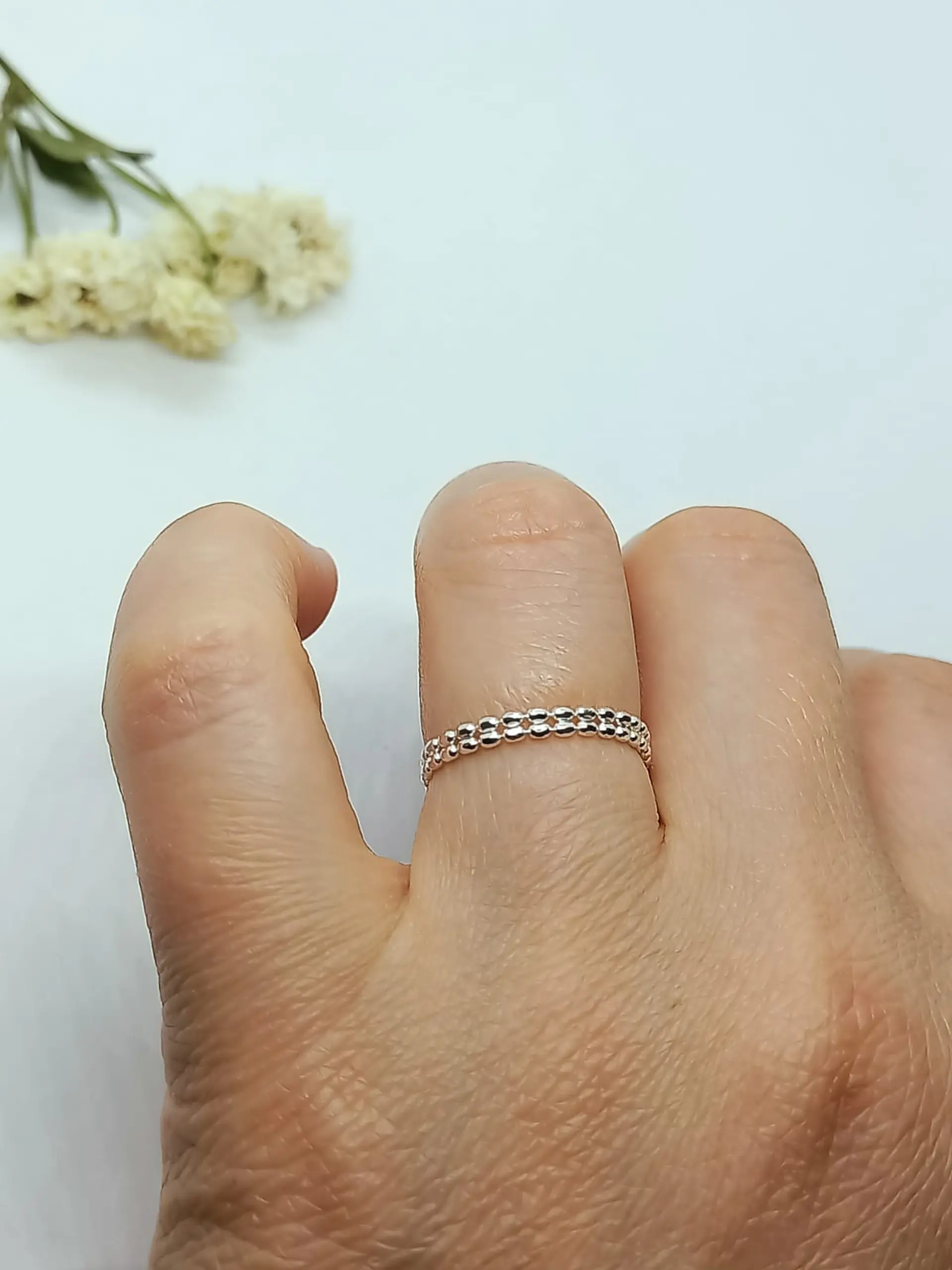 Anillo ajustable en plata fina ley S925 chapado en oro blanco 18kl tres modelos de cadena 23
