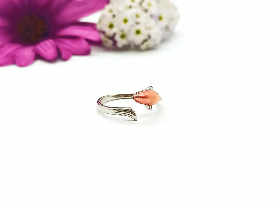 Anillo Ajustable Pez Naranja Mar Plata fina 925 Amor Al Mar Love 3