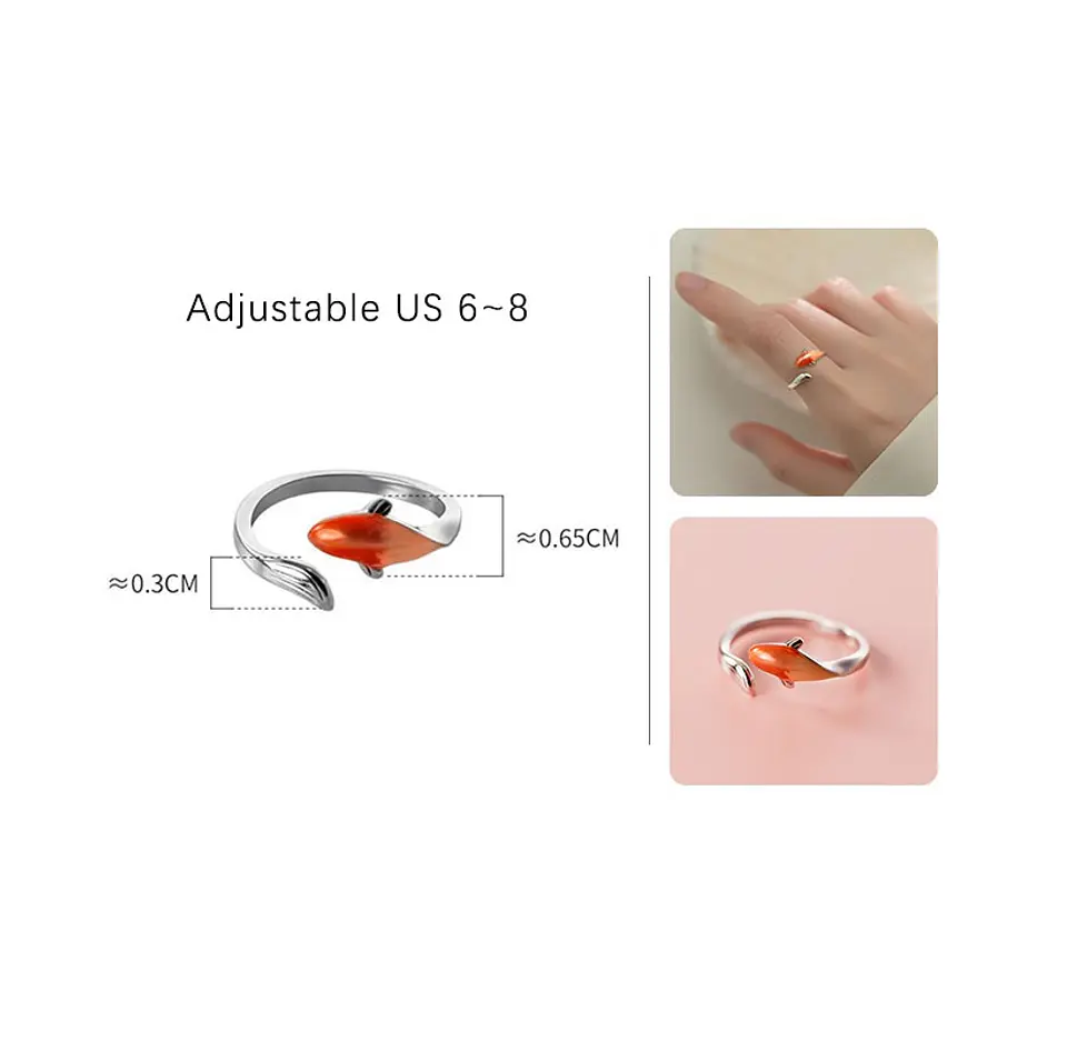 Anillo Ajustable Pez Naranja Mar Plata fina 925 Amor Al Mar Love 7