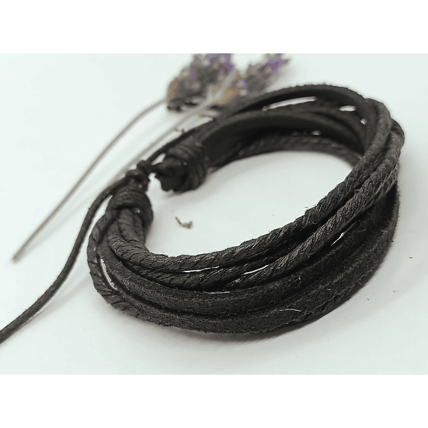 Pulsera De Cuero Y Cuerda Trenzada Negra Marron Ajustable 18