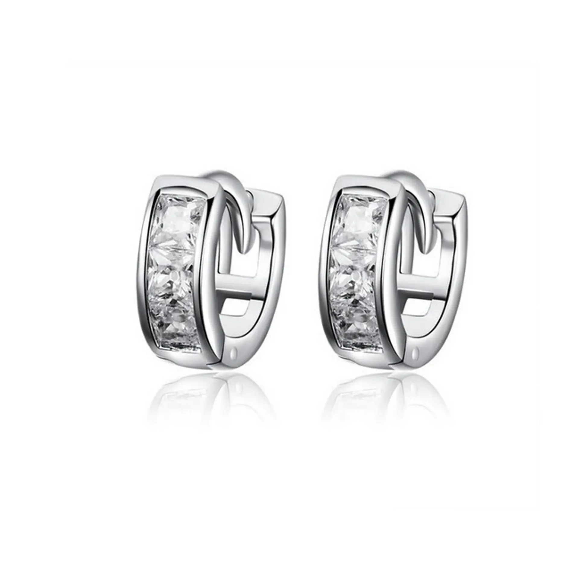 Argollas Chicas tipo Huggies con zirconios cúbicos incrustados en Plata 925 1