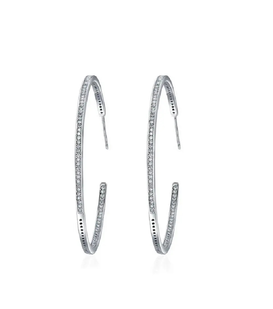 Argolla Grande Plata 925 Zirconia Punto De Luz Pendiente Aro 1