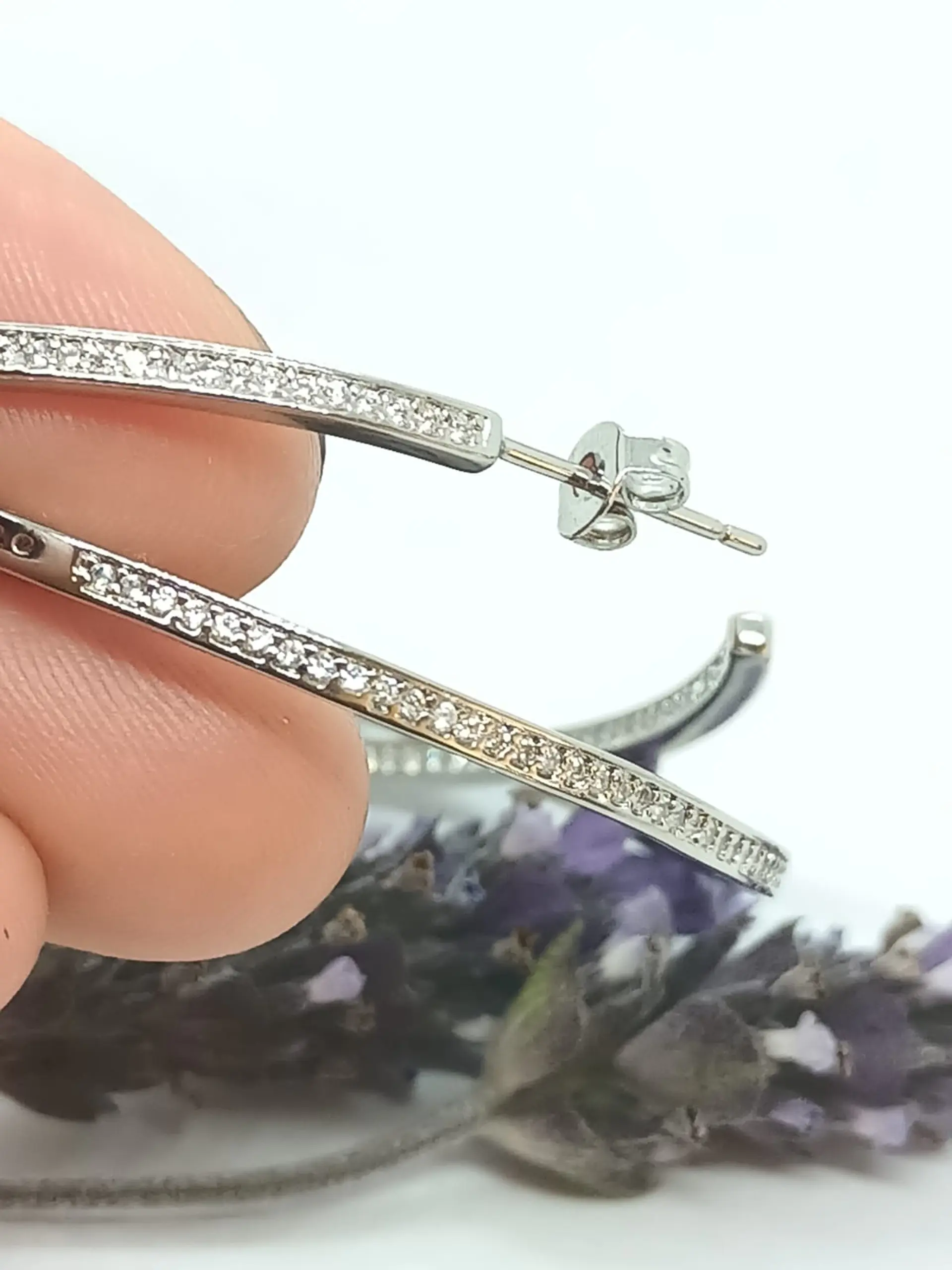 Argolla Grande Plata 925 Zirconia Punto De Luz Pendiente Aro 6