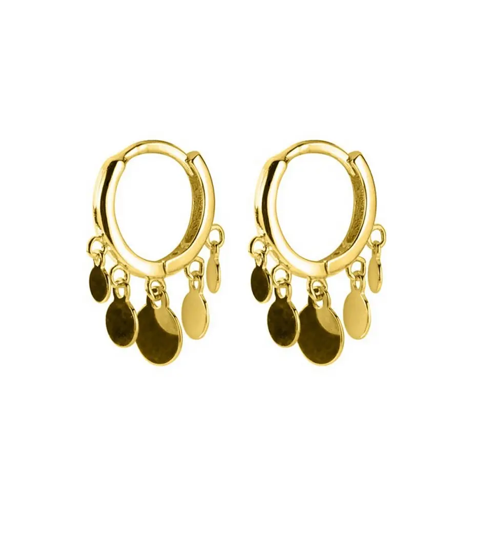 Argollas huggies Lentejuelas Plata fina Chapado En Oro 18k 1