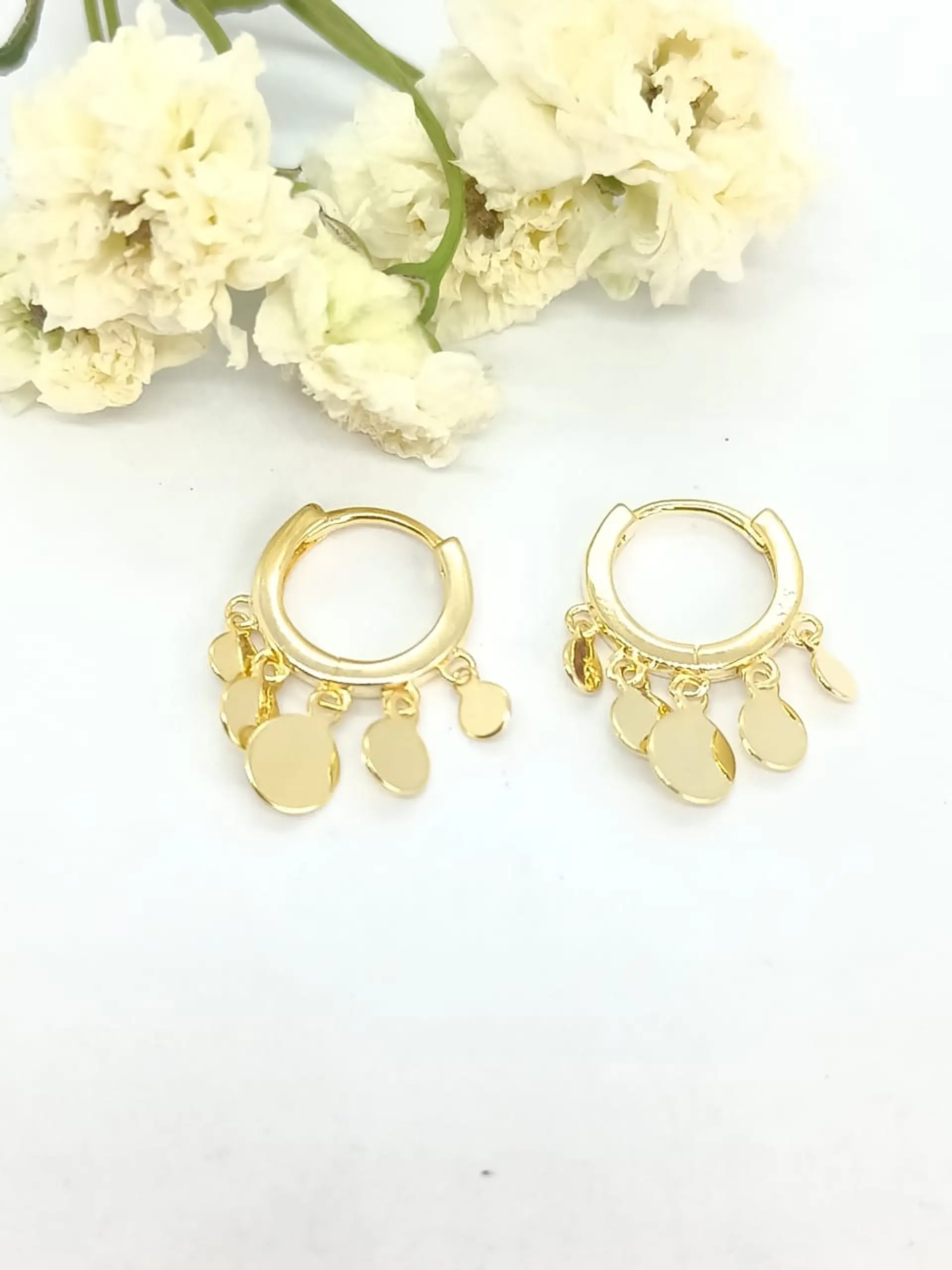 Argollas huggies Lentejuelas Plata fina Chapado En Oro 18k 3