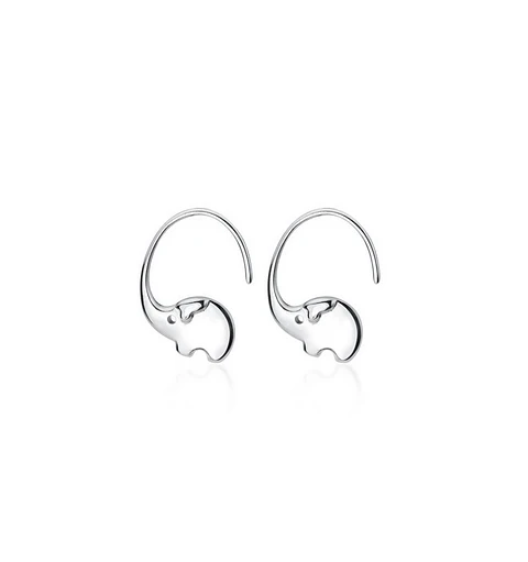 Argollas hoop Elefante Suerte Plata fina 925 Chapado Oro blanco 18k