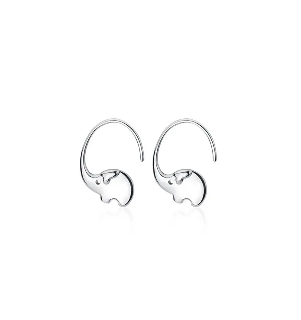 Argollas hoop Elefante Suerte Plata fina 925 Chapado Oro blanco 18k 1