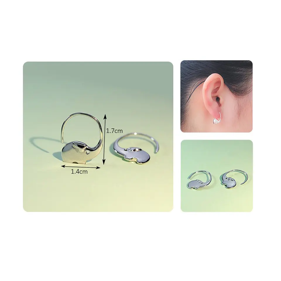 Argollas hoop Elefante Suerte Plata fina 925 Chapado Oro blanco 18k 5