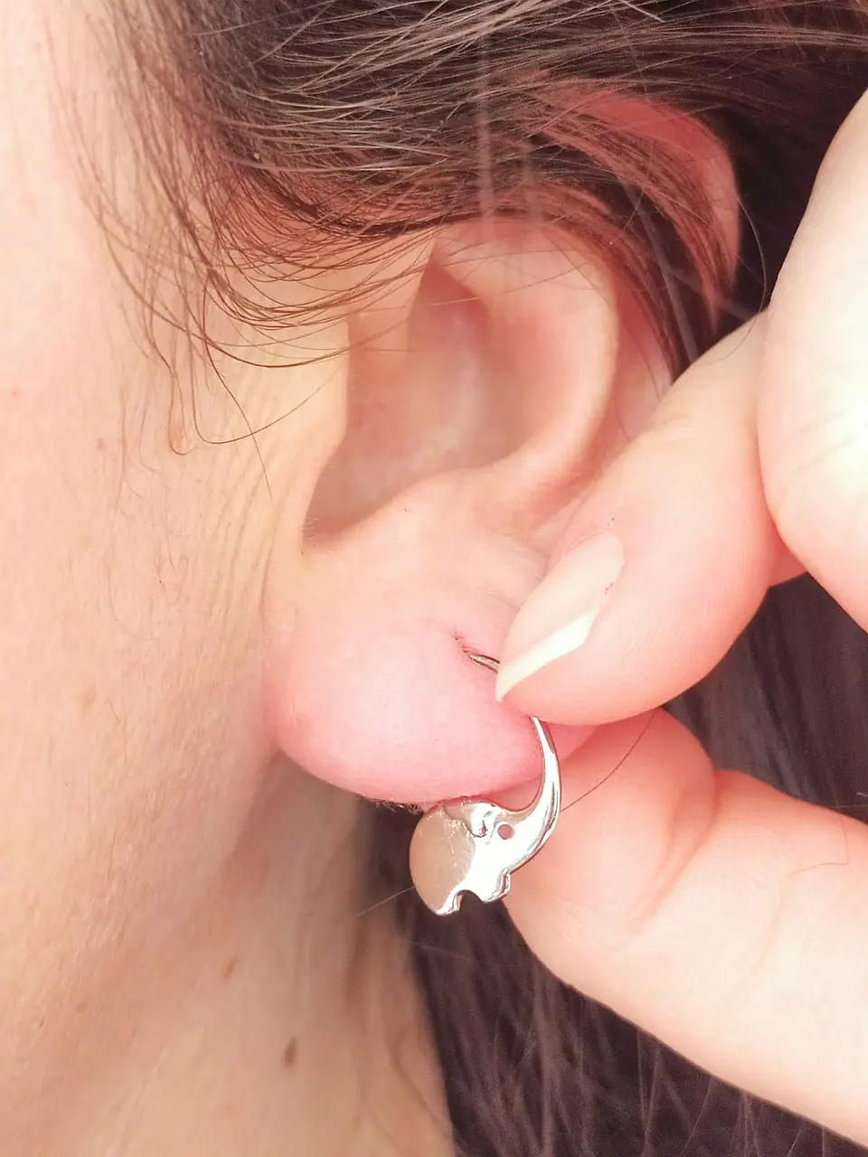Argollas hoop Elefante Suerte Plata fina 925 Chapado Oro blanco 18k 8