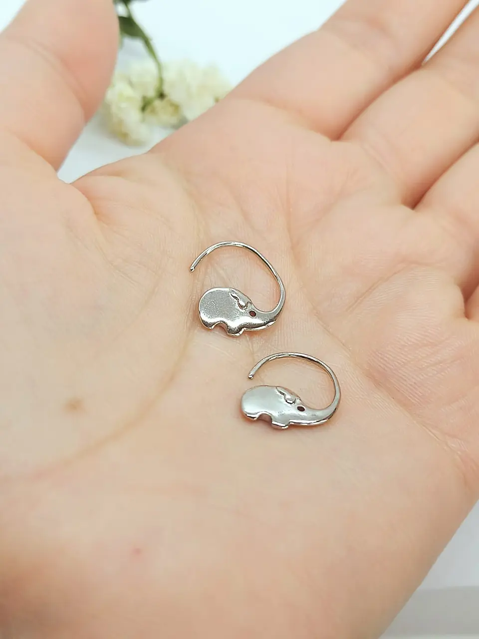 Argollas hoop Elefante Suerte Plata fina 925 Chapado Oro blanco 18k 10