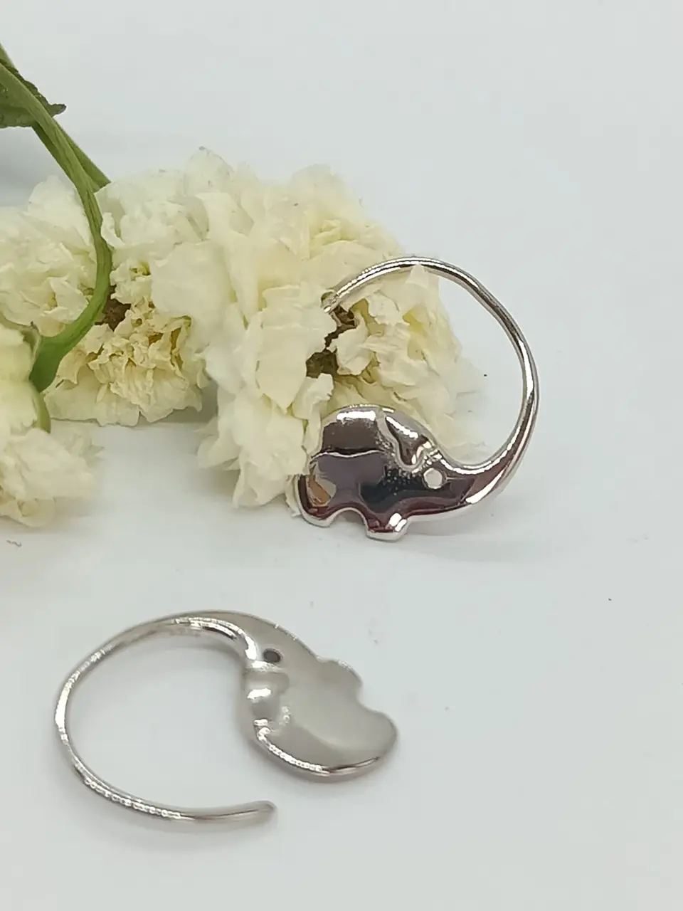 Argollas hoop Elefante Suerte Plata fina 925 Chapado Oro blanco 18k 11