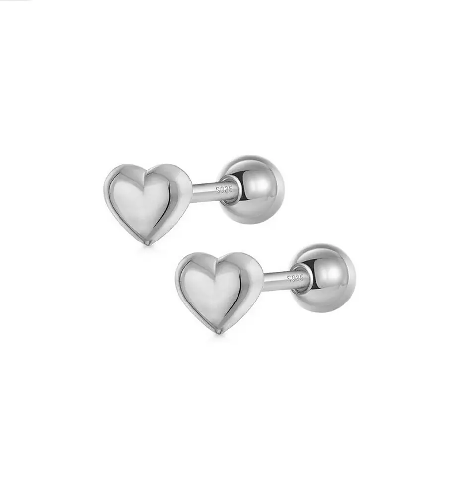 Pendientes tuerca seguridad Corazón en plata fina ley S925 chapado en oro blanco 18kl 1