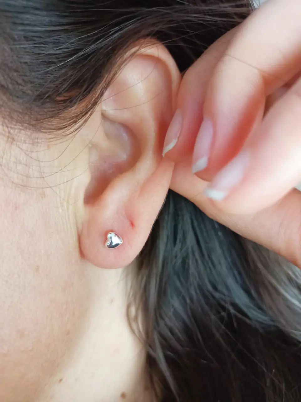 Pendientes tuerca seguridad Corazón en plata fina ley S925 chapado en oro blanco 18kl 3