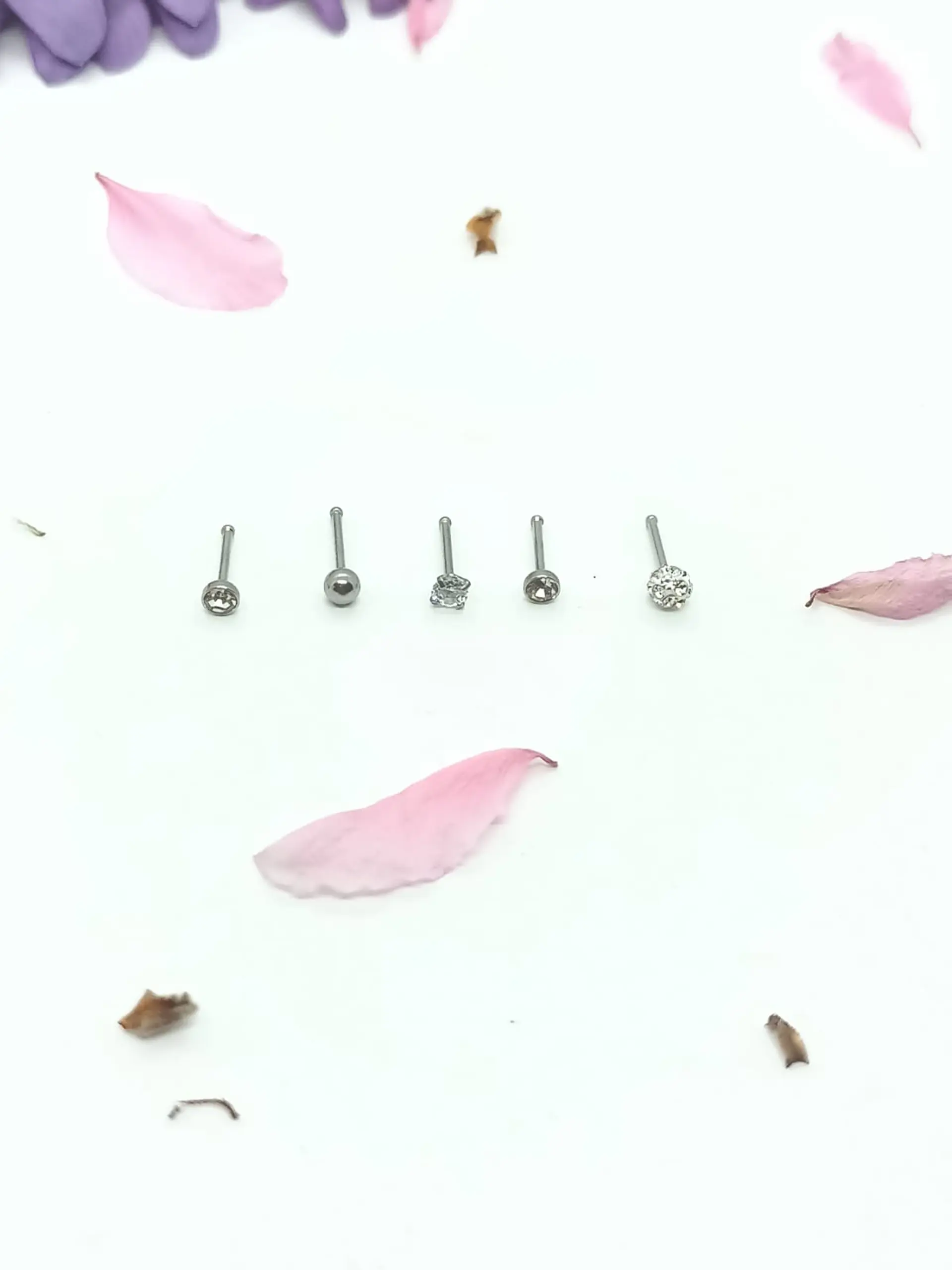 Set 5 Piercing Acero Quirúrgico Nariz Zirconia Punk Nostril 7