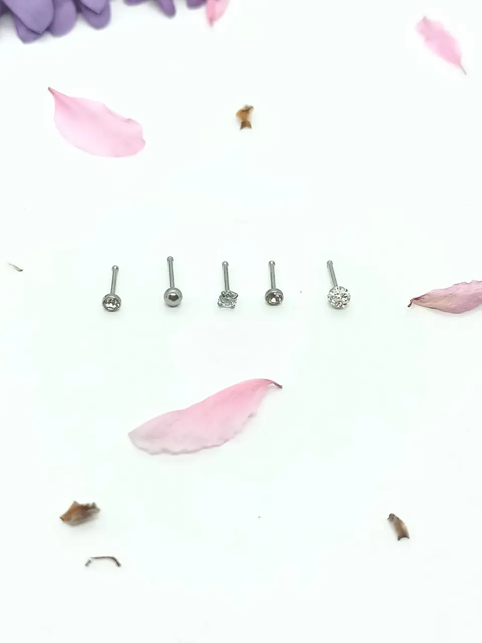 Set 5 Piercing Acero Quirúrgico Nariz Zirconia Punk Nostril 7