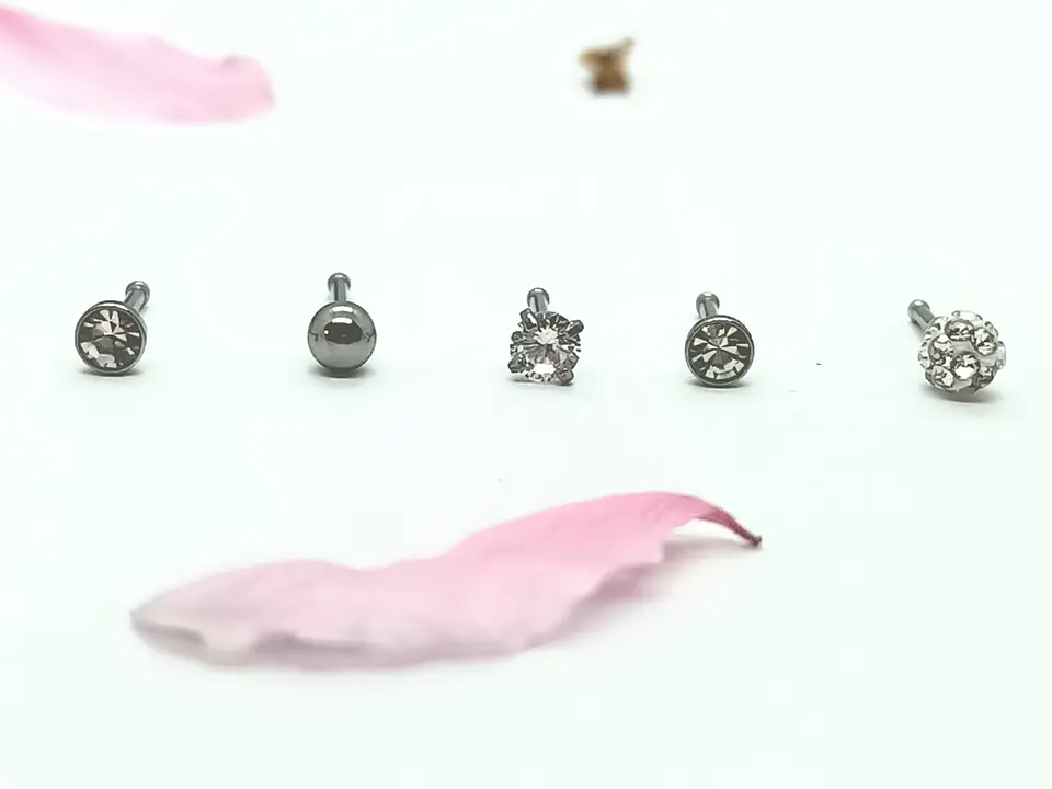 Set 5 Piercing Acero Quirúrgico Nariz Zirconia Punk Nostril 2