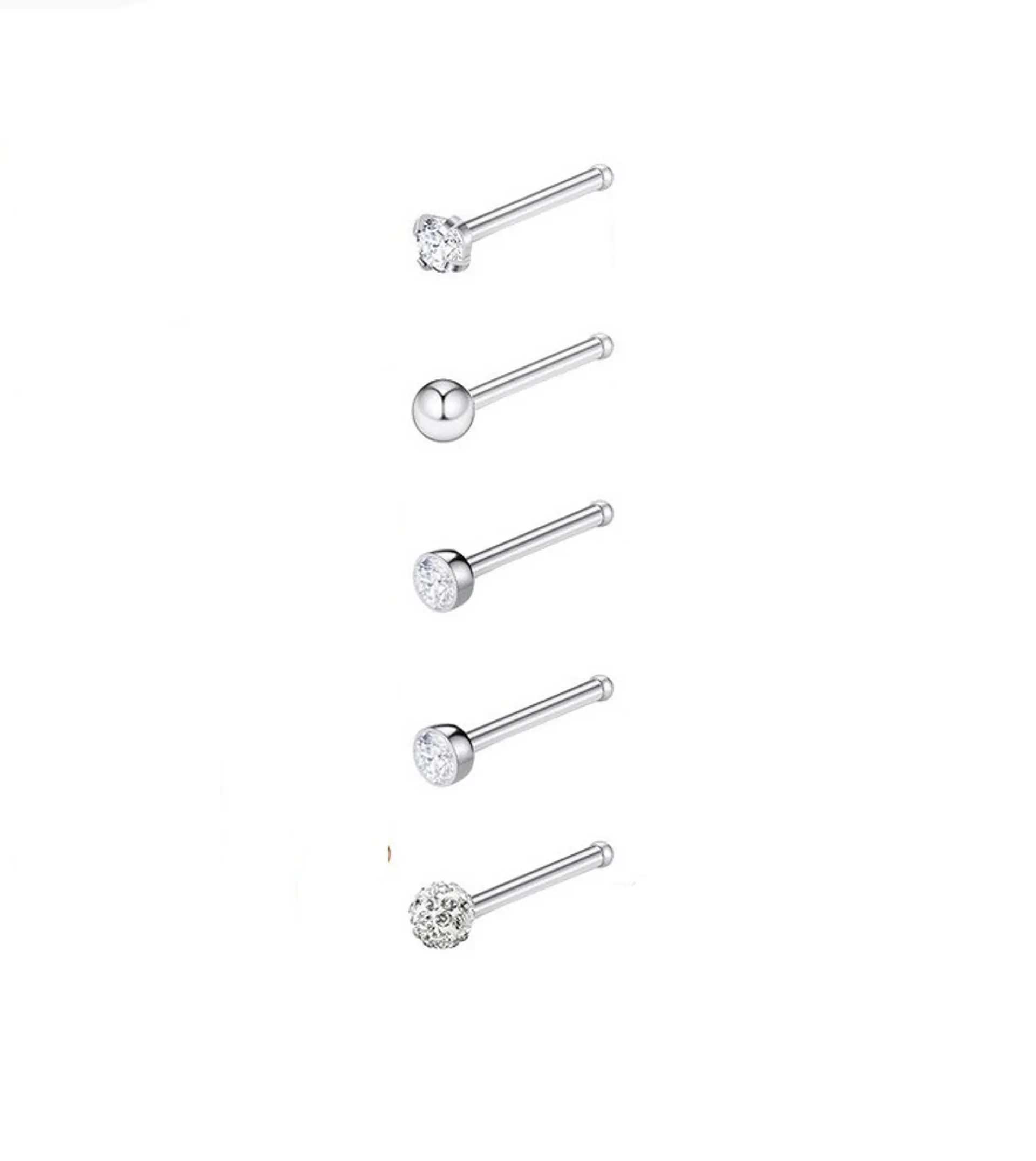 Set 5 Piercing Acero Quirúrgico Nariz Zirconia Punk Nostril 1