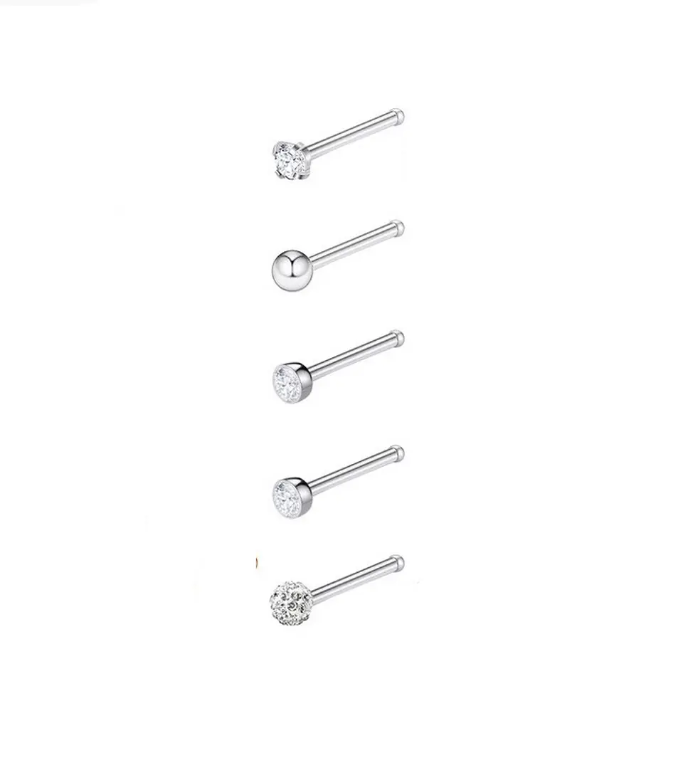 Set 5 Piercing Acero Quirúrgico Nariz Zirconia Punk Nostril 1
