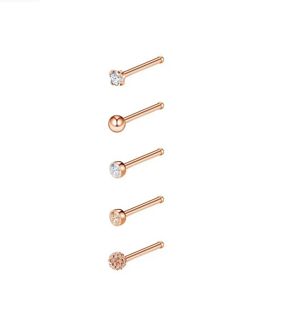 Set 5 Piercing Acero Quirúrgico Nariz Zirconia Punk Nostril 13