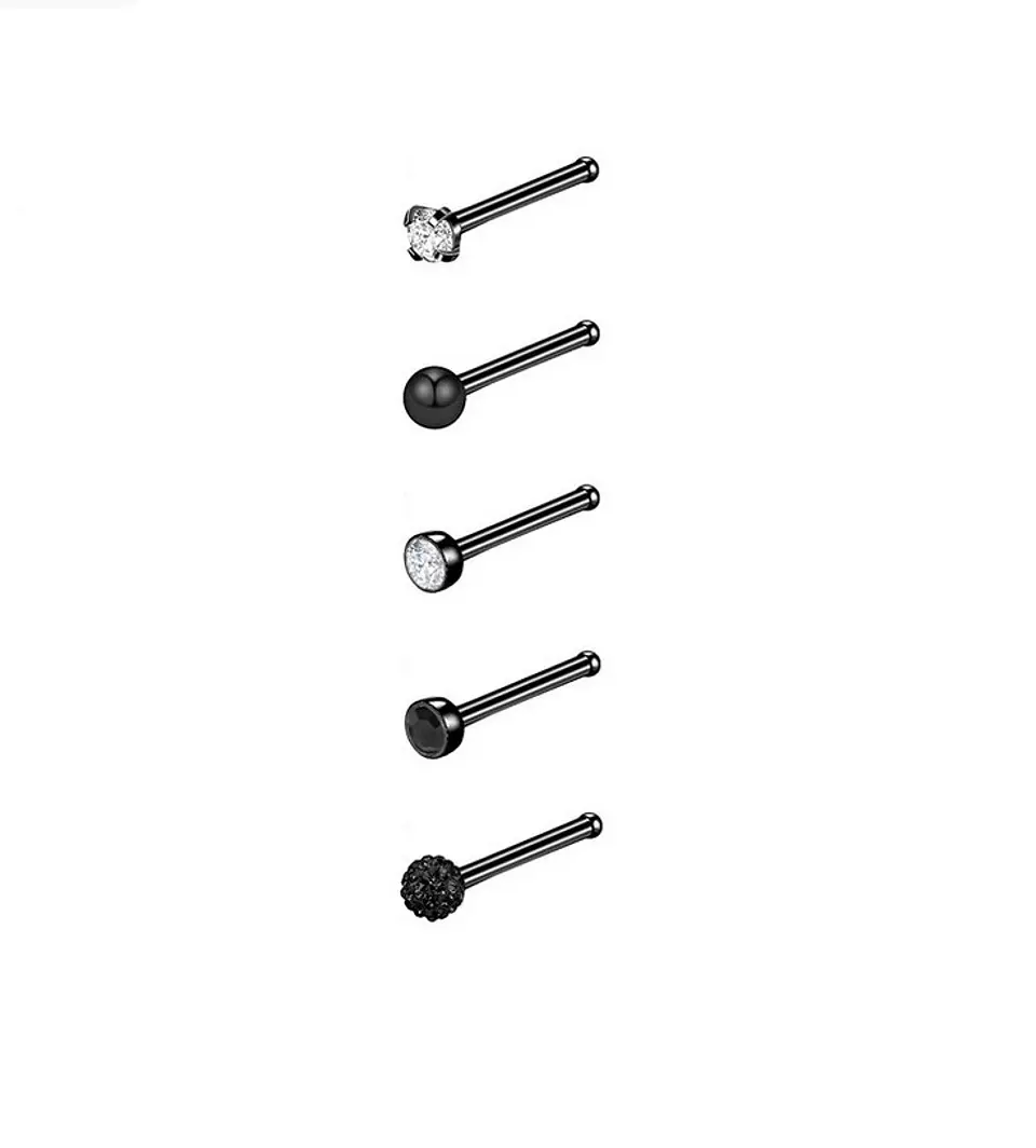 Set 5 Piercing Acero Quirúrgico Nariz Zirconia Punk Nostril 18