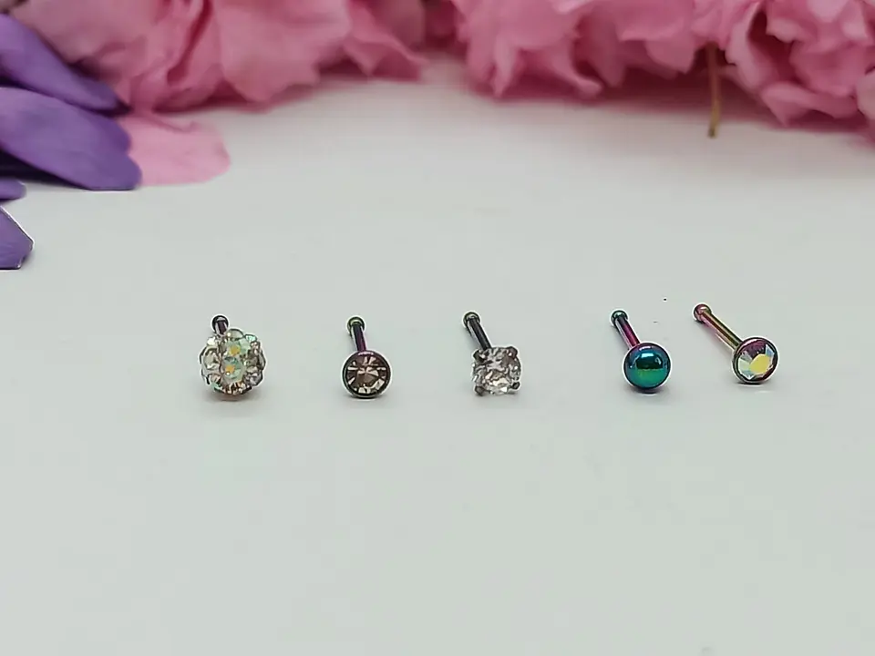 Set 5 Piercing Acero Quirúrgico Nariz Zirconia Punk Nostril 19