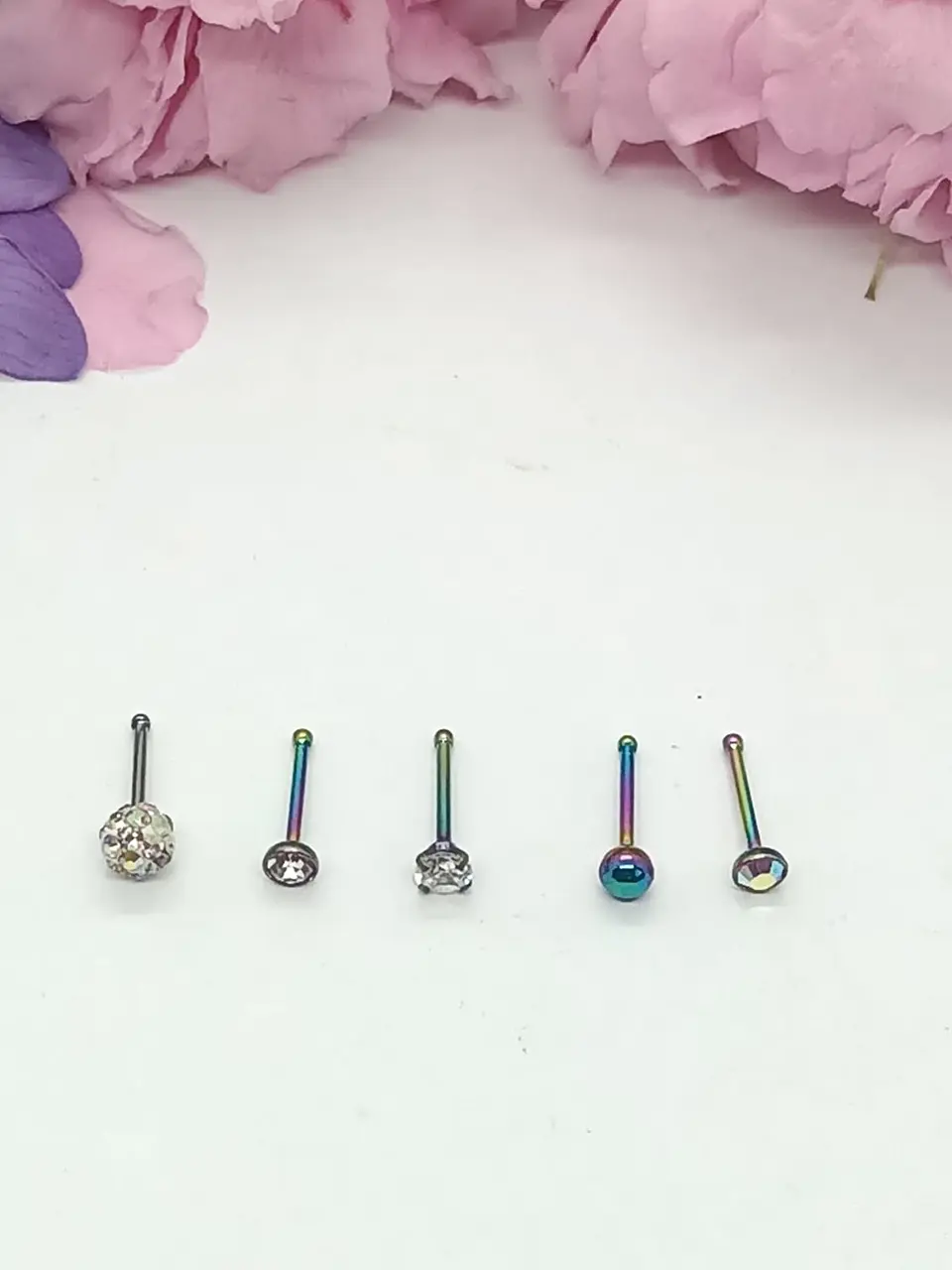 Set 5 Piercing Acero Quirúrgico Nariz Zirconia Punk Nostril 21