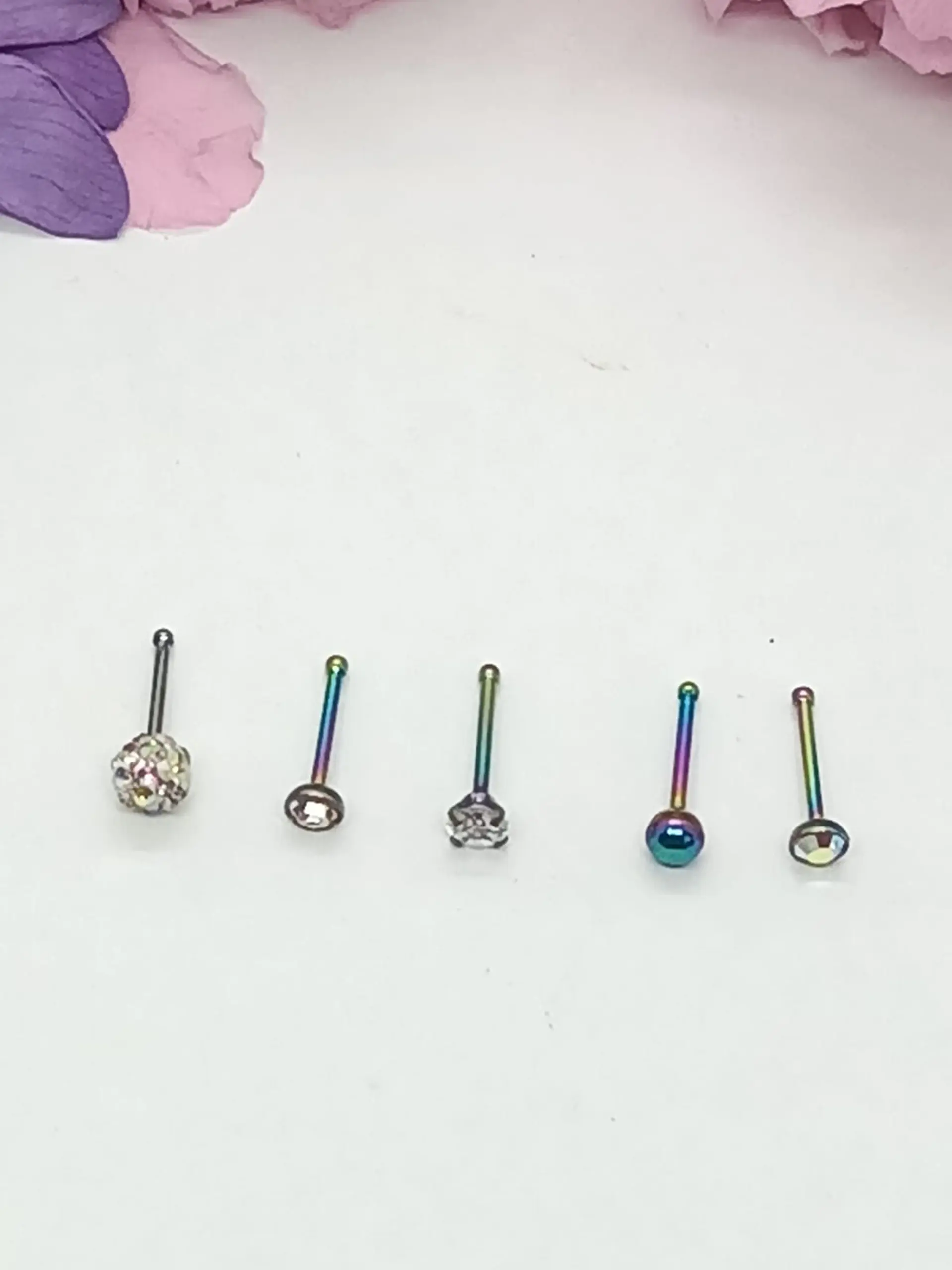 Set 5 Piercing Acero Quirúrgico Nariz Zirconia Punk Nostril 22