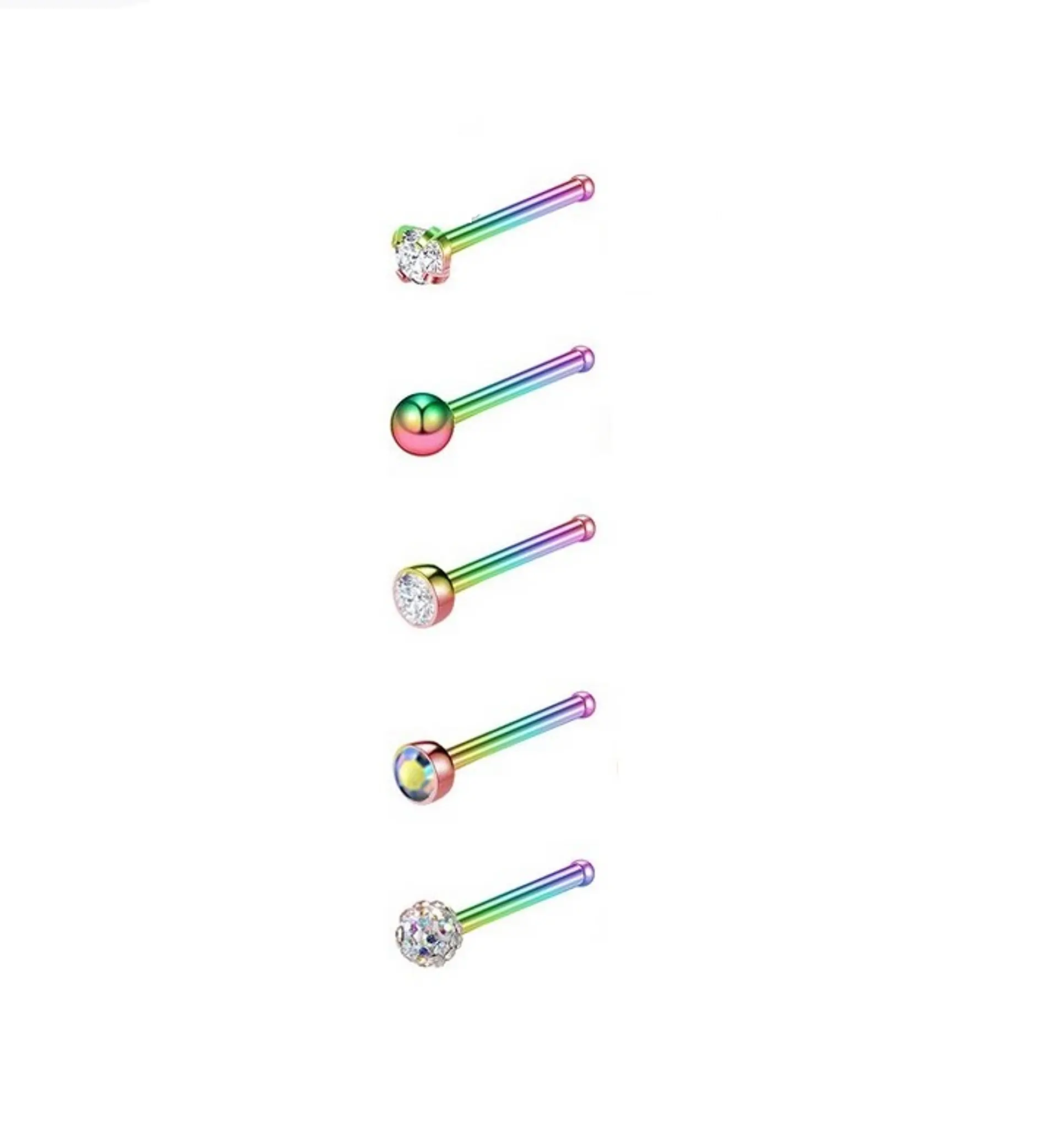 Set 5 Piercing Acero Quirúrgico Nariz Zirconia Punk Nostril 23