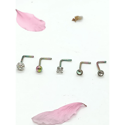 Set 5 Piercing Acero Quirúrgico Nariz Zirconia Nostril Tipo L