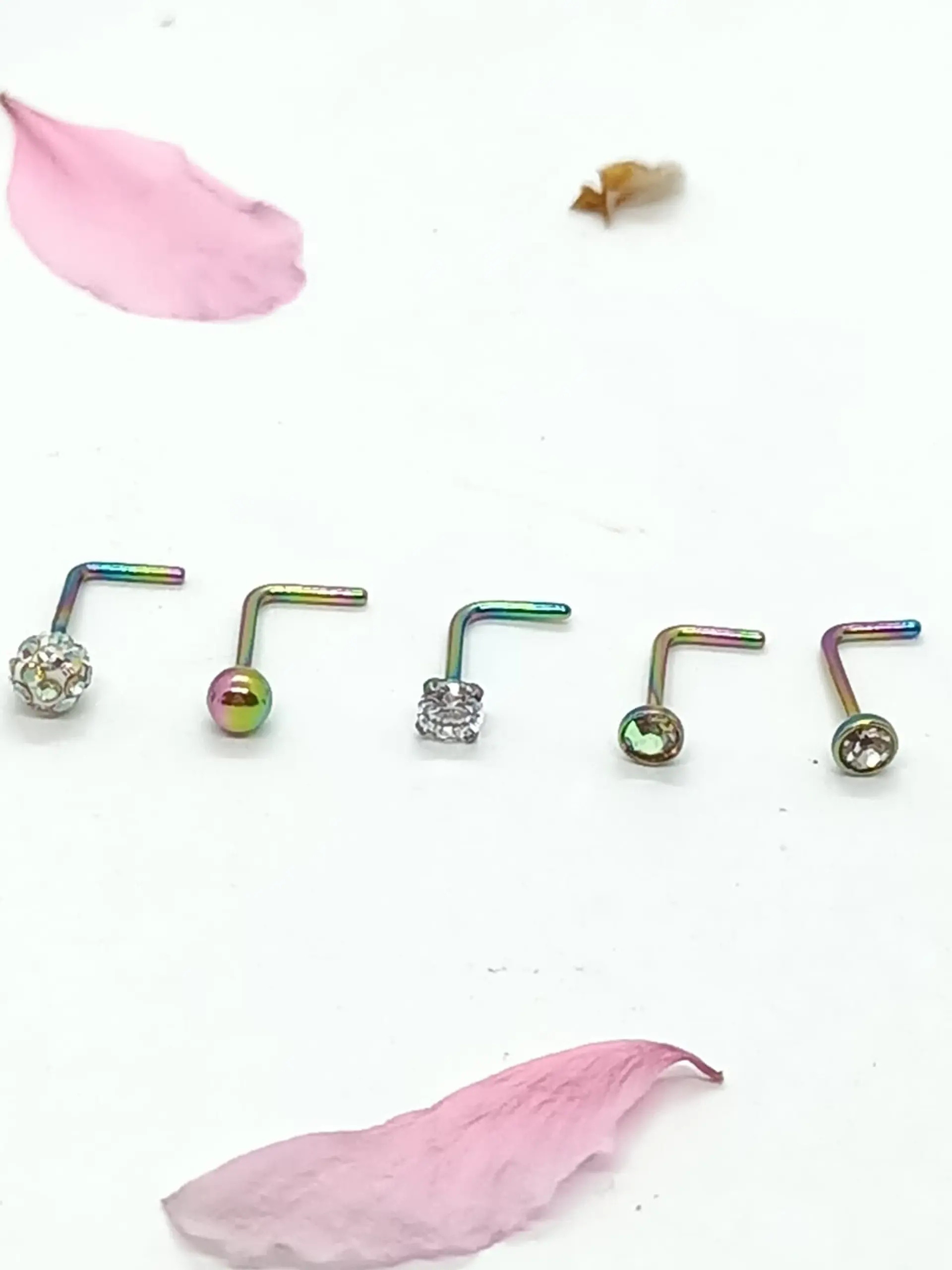 Set 5 Piercing Acero Quirúrgico Nariz Zirconia Nostril Tipo L 1