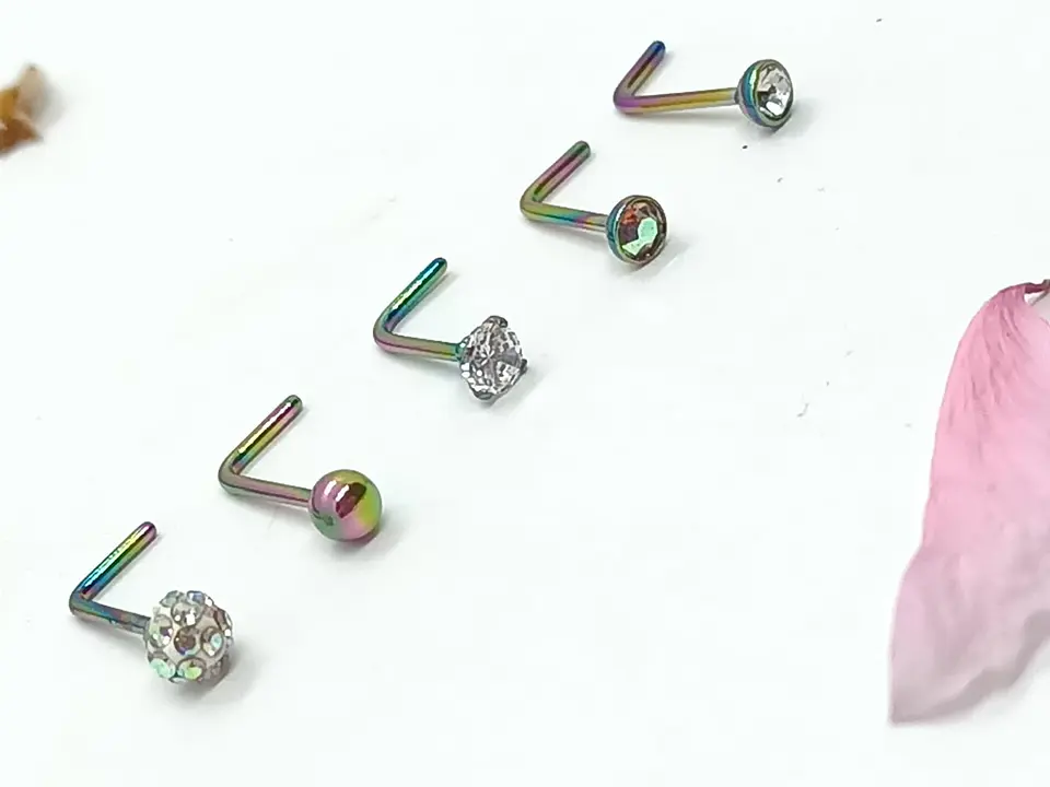 Set 5 Piercing Acero Quirúrgico Nariz Zirconia Nostril Tipo L 2