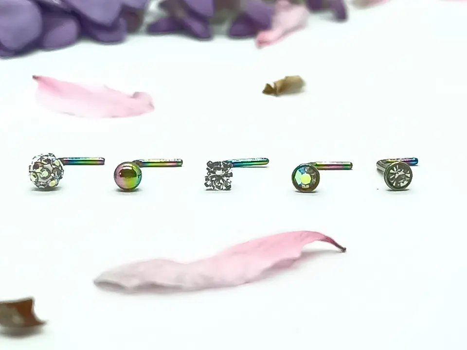 Set 5 Piercing Acero Quirúrgico Nariz Zirconia Nostril Tipo L 3