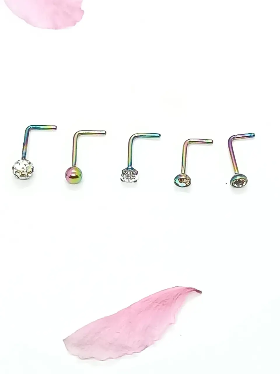Set 5 Piercing Acero Quirúrgico Nariz Zirconia Nostril Tipo L 4