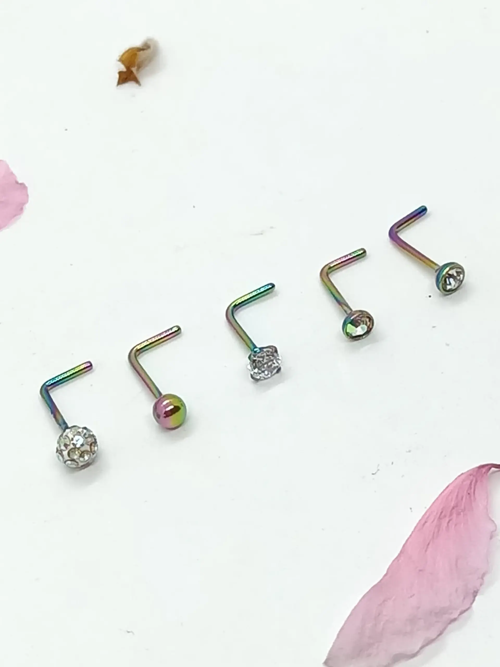 Set 5 Piercing Acero Quirúrgico Nariz Zirconia Nostril Tipo L 5
