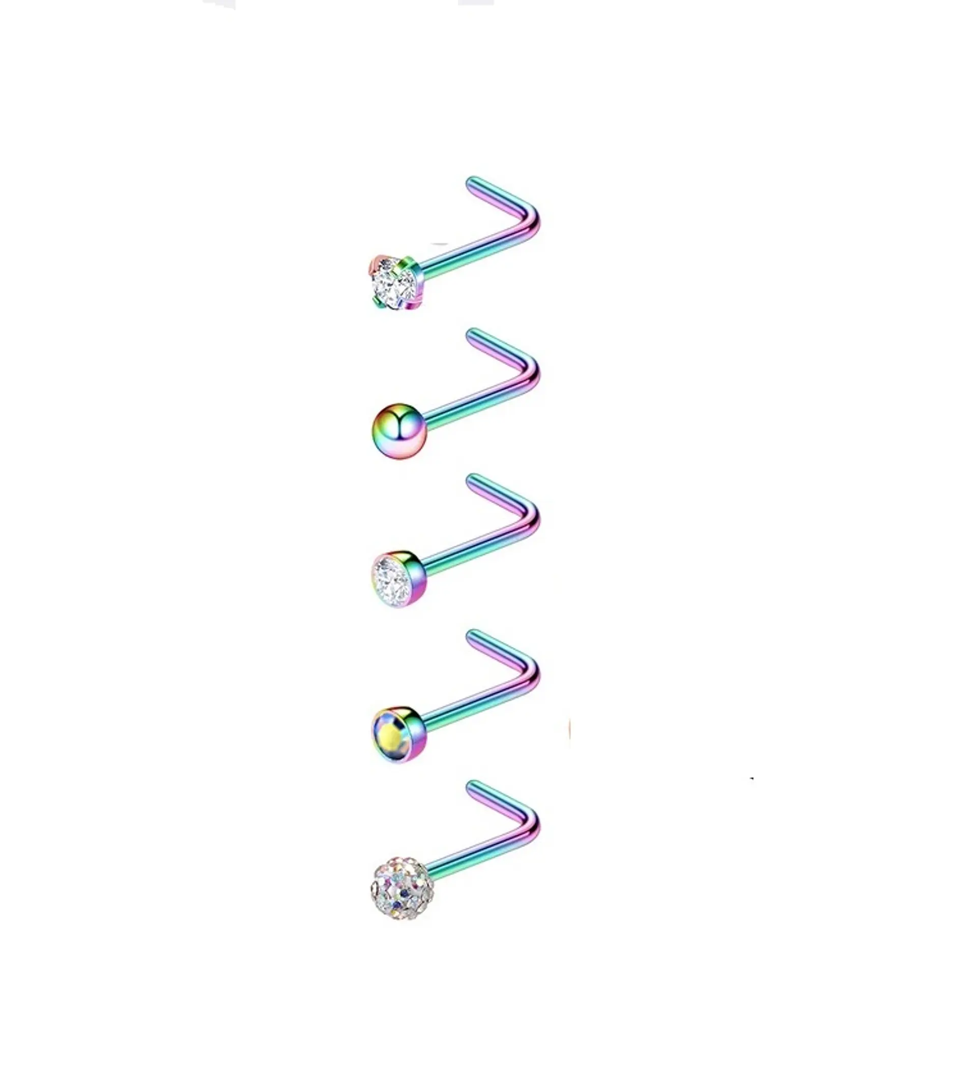 Set 5 Piercing Acero Quirúrgico Nariz Zirconia Nostril Tipo L 6